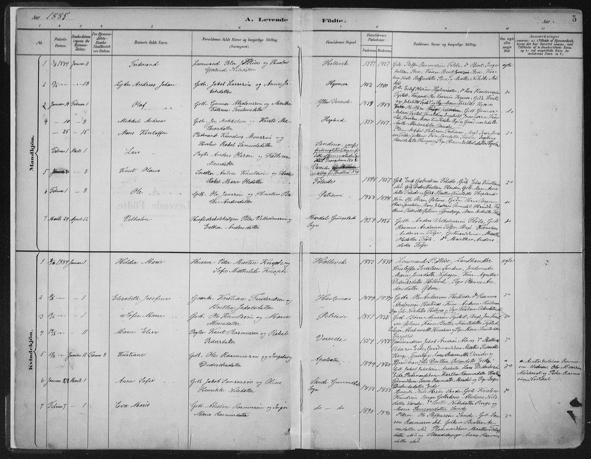 Gloppen sokneprestembete, AV/SAB-A-80101/H/Haa/Haab/L0001: Ministerialbok nr. B  1, 1885-1905, s. 5