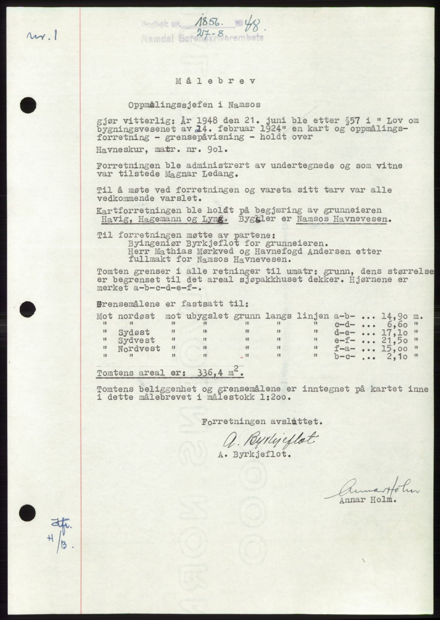 Namdal sorenskriveri, SAT/A-4133/1/2/2C: Pantebok nr. -, 1948-1948, Dagboknr: 1856/1948