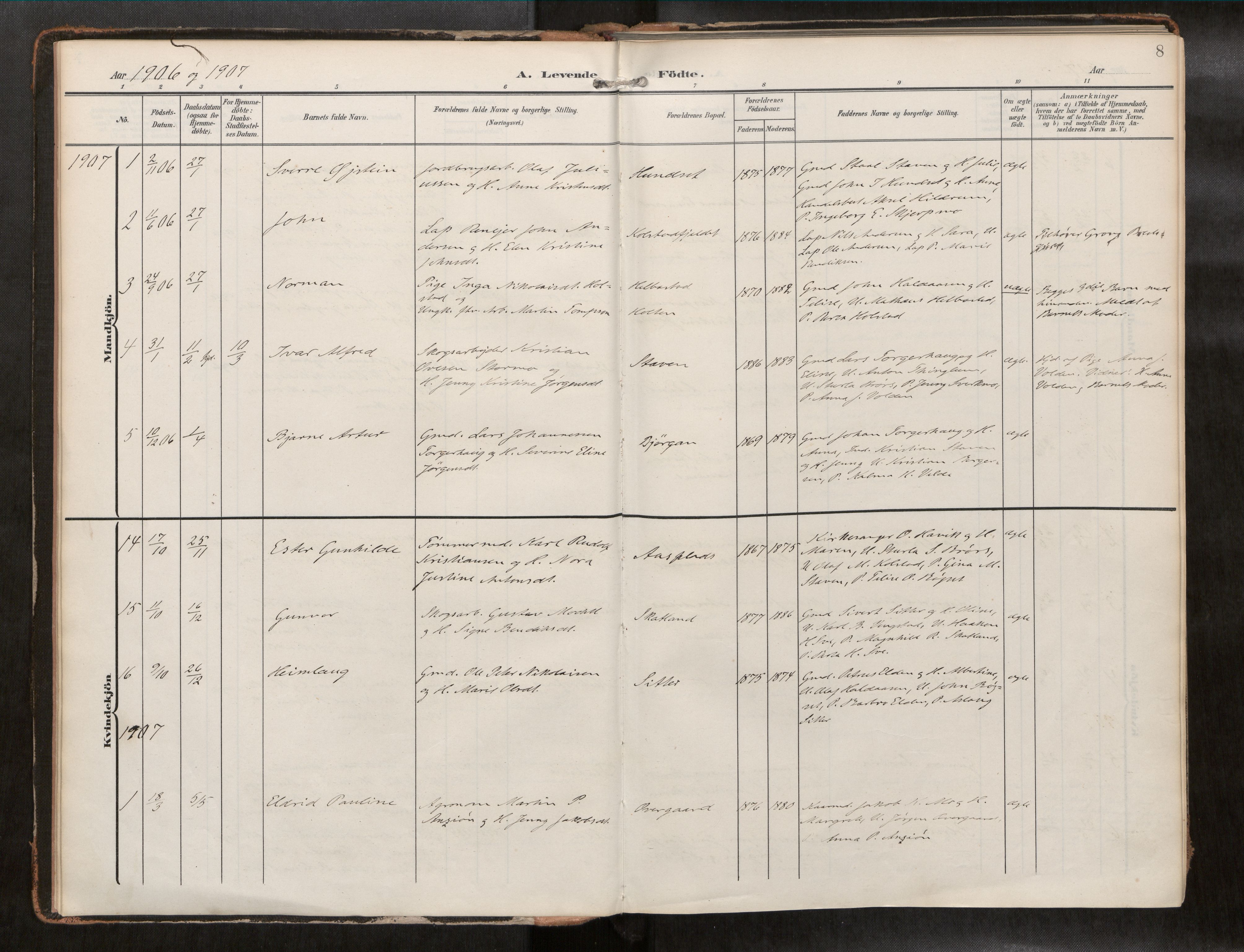 Ministerialprotokoller, klokkerbøker og fødselsregistre - Nord-Trøndelag, AV/SAT-A-1458/742/L0409a: Ministerialbok nr. 742A03, 1906-1924, s. 8