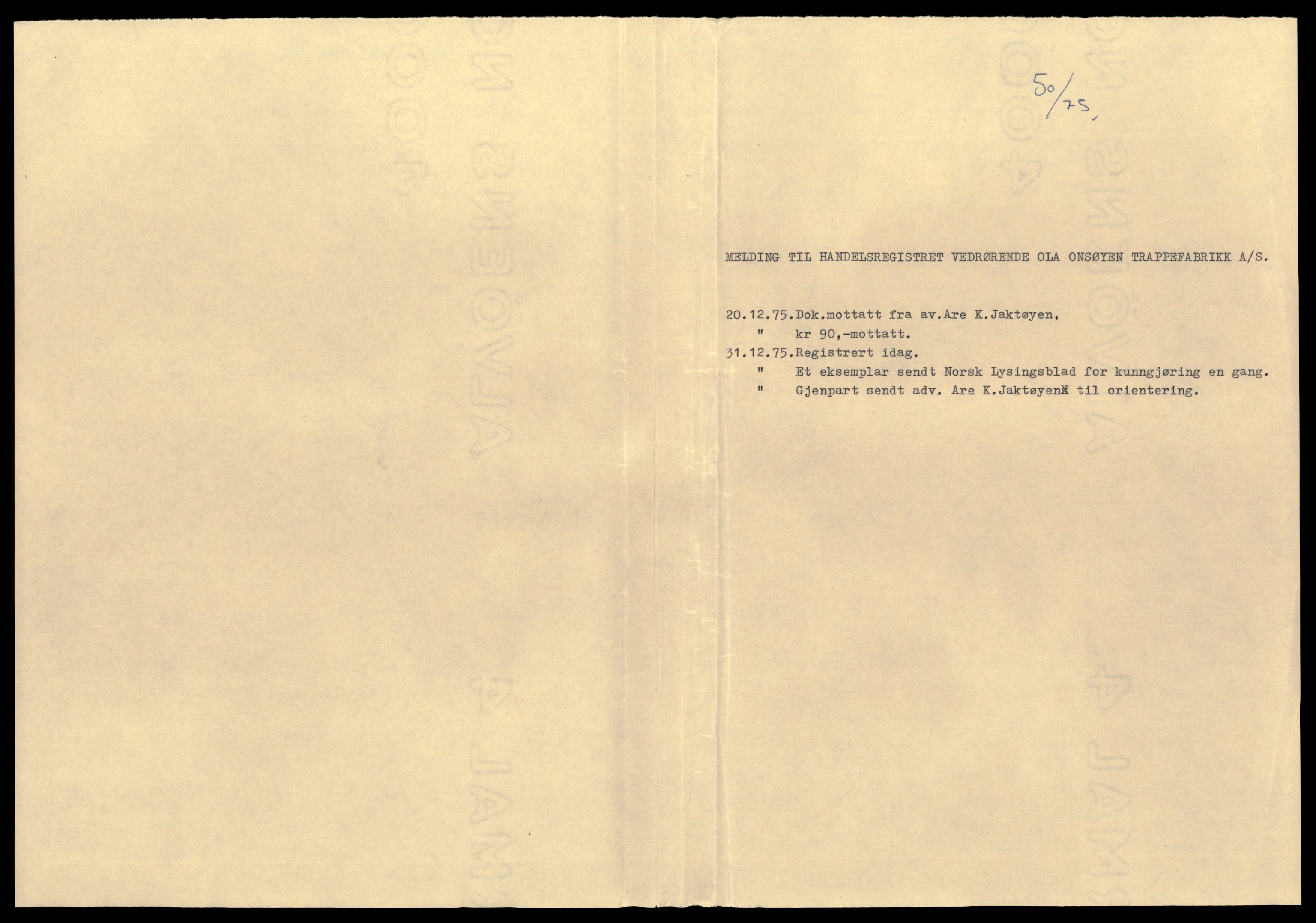 Gauldal sorenskriveri, SAT/A-0014/2/J/Jd/Jde/L0001: Bilag, 1974-1975, s. 1