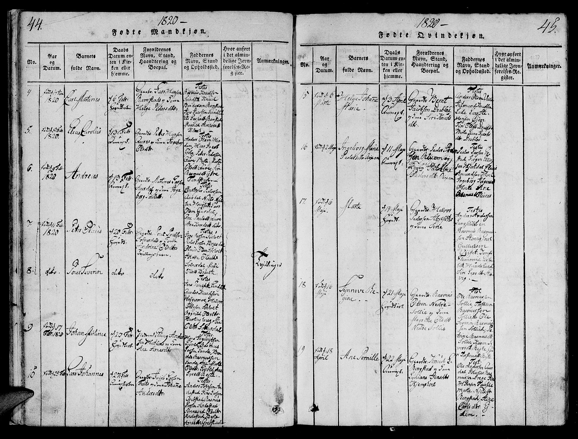 Ministerialprotokoller, klokkerbøker og fødselsregistre - Møre og Romsdal, SAT/A-1454/522/L0310: Ministerialbok nr. 522A05, 1816-1832, s. 44-45