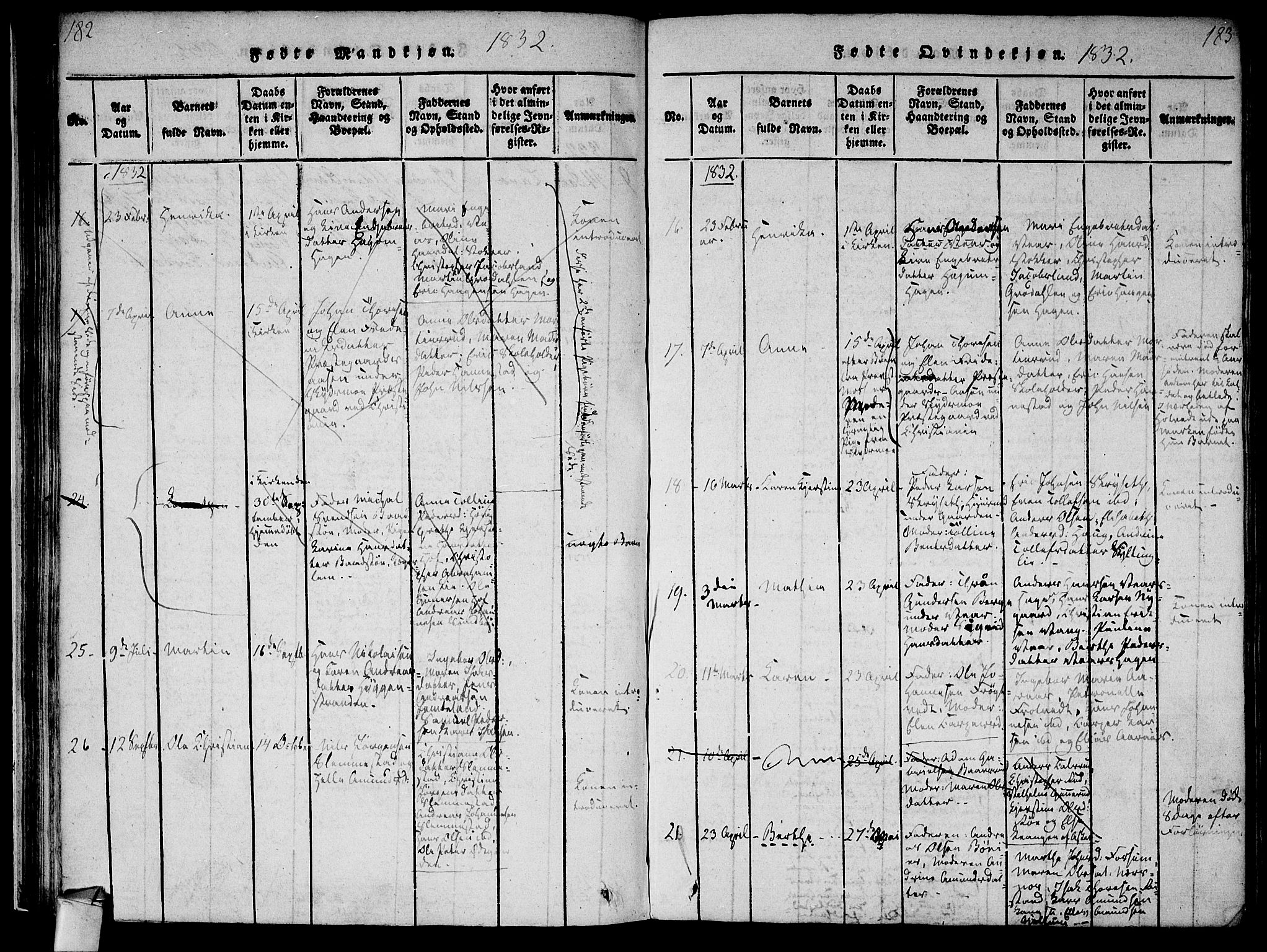 Røyken kirkebøker, AV/SAKO-A-241/F/Fa/L0004: Ministerialbok nr. 4, 1814-1832, s. 182-183