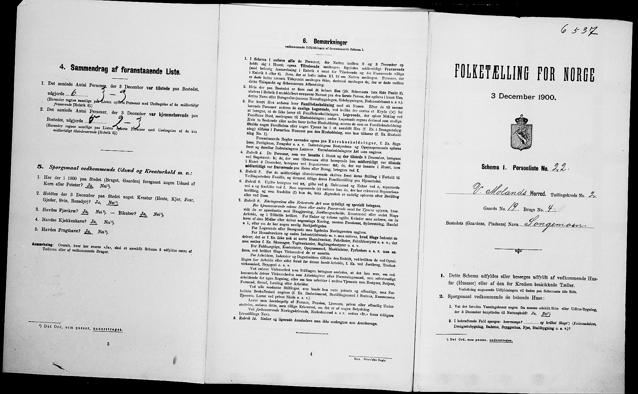 SAK, Folketelling 1900 for 0926 Vestre Moland herred, 1900, s. 278