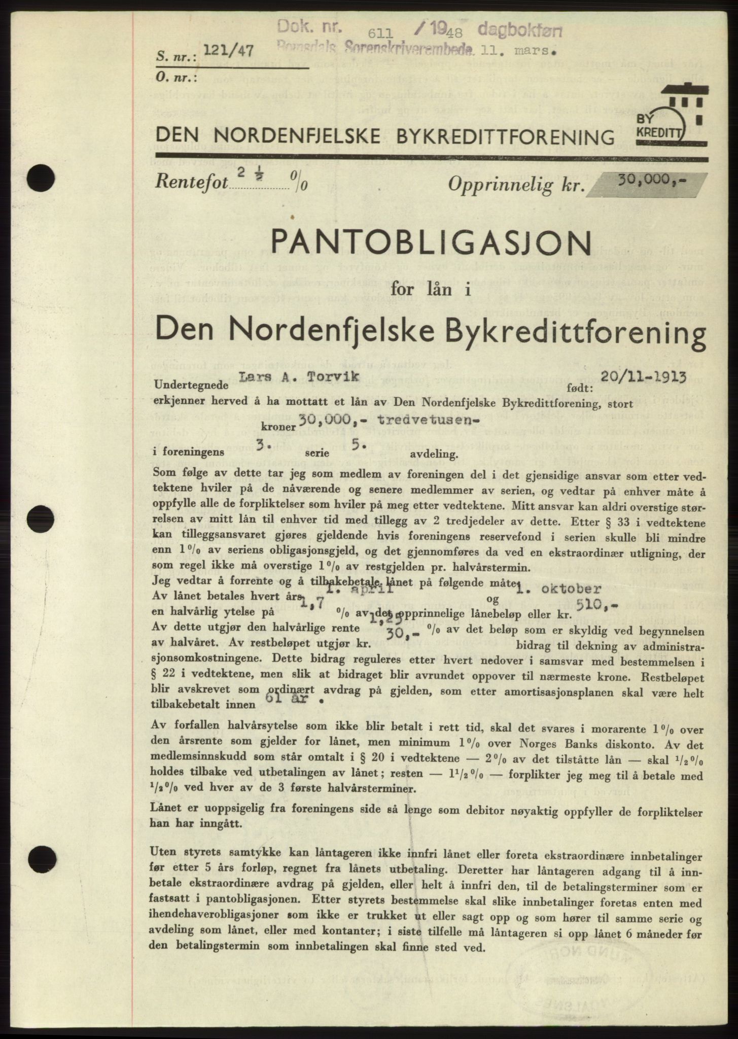 Romsdal sorenskriveri, SAT/A-4149/1/2/2C: Pantebok nr. B3, 1946-1948, Dagboknr: 611/1948