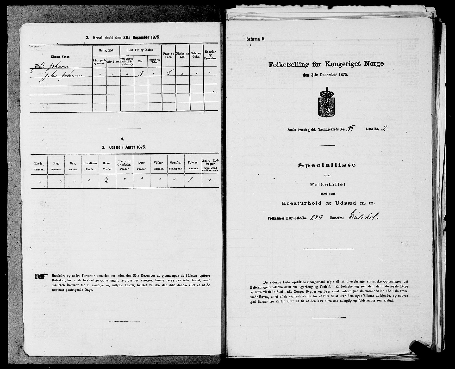 SAST, Folketelling 1875 for 1136P Sand prestegjeld, 1875, s. 657