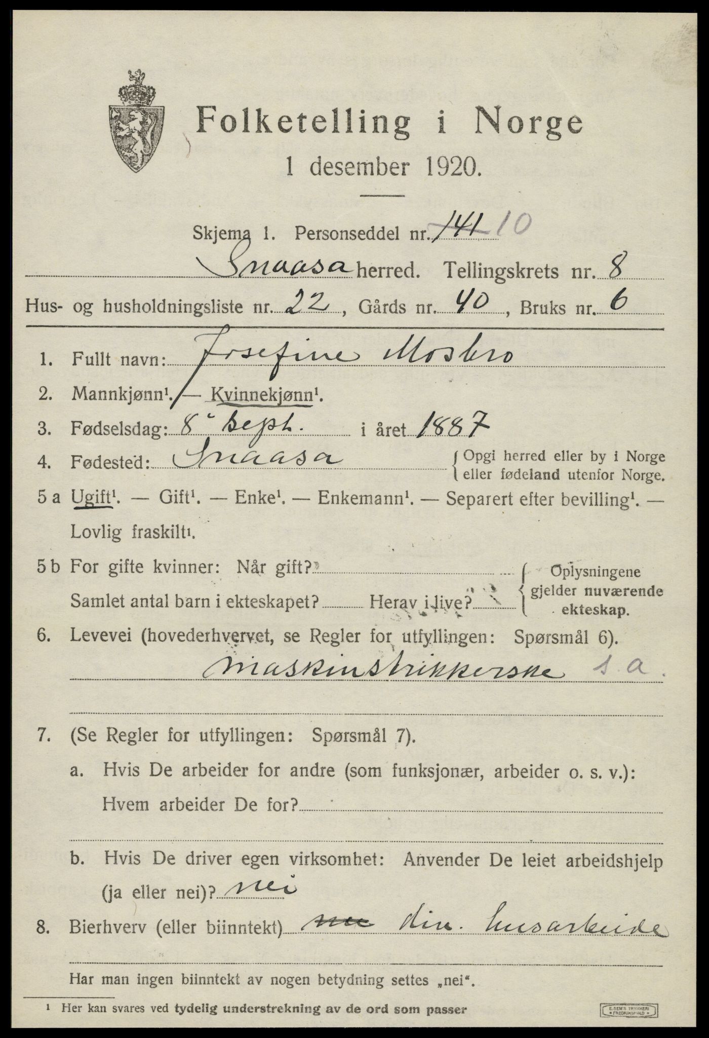 SAT, Folketelling 1920 for 1736 Snåsa herred, 1920, s. 3450