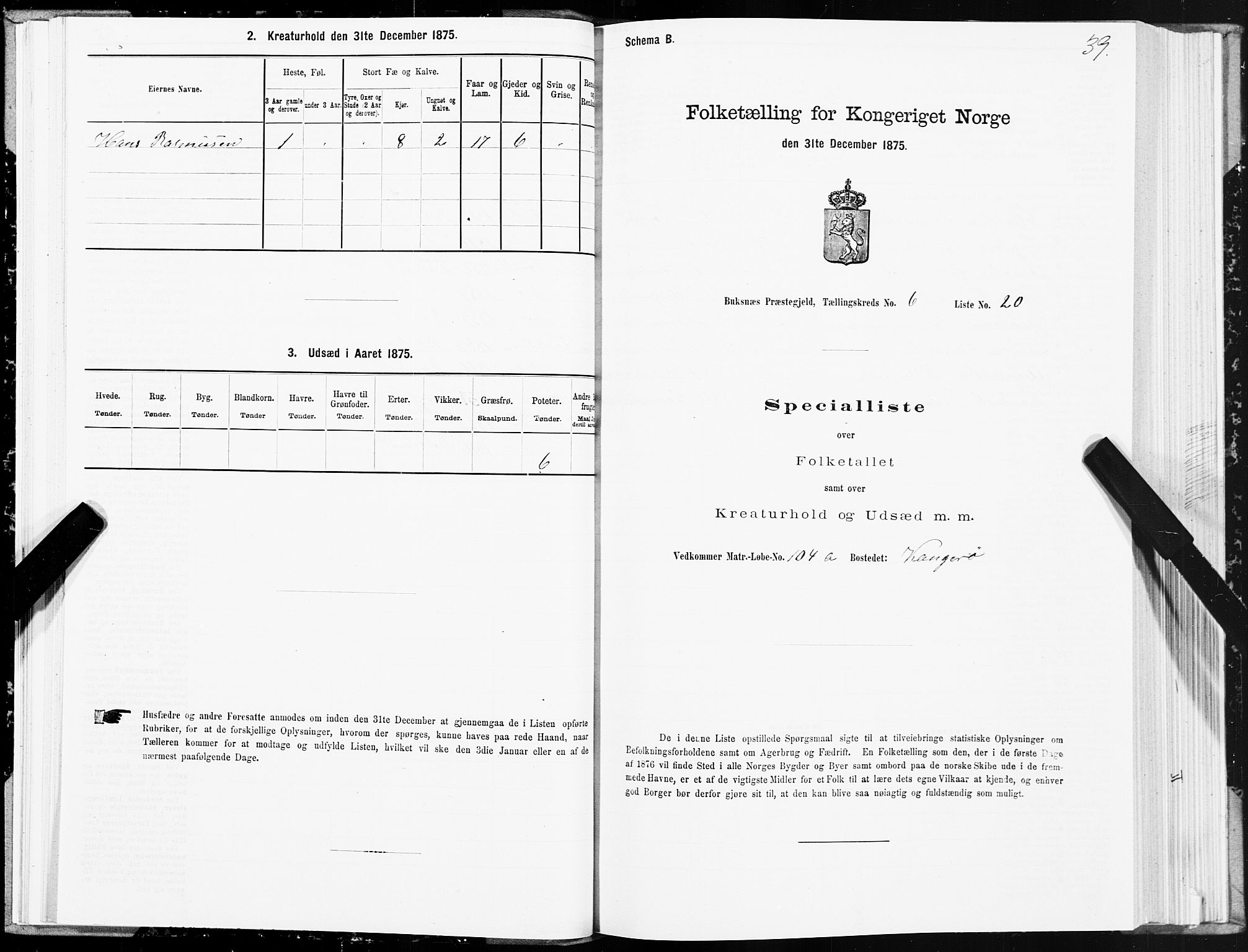 SAT, Folketelling 1875 for 1860P Buksnes prestegjeld, 1875, s. 3039