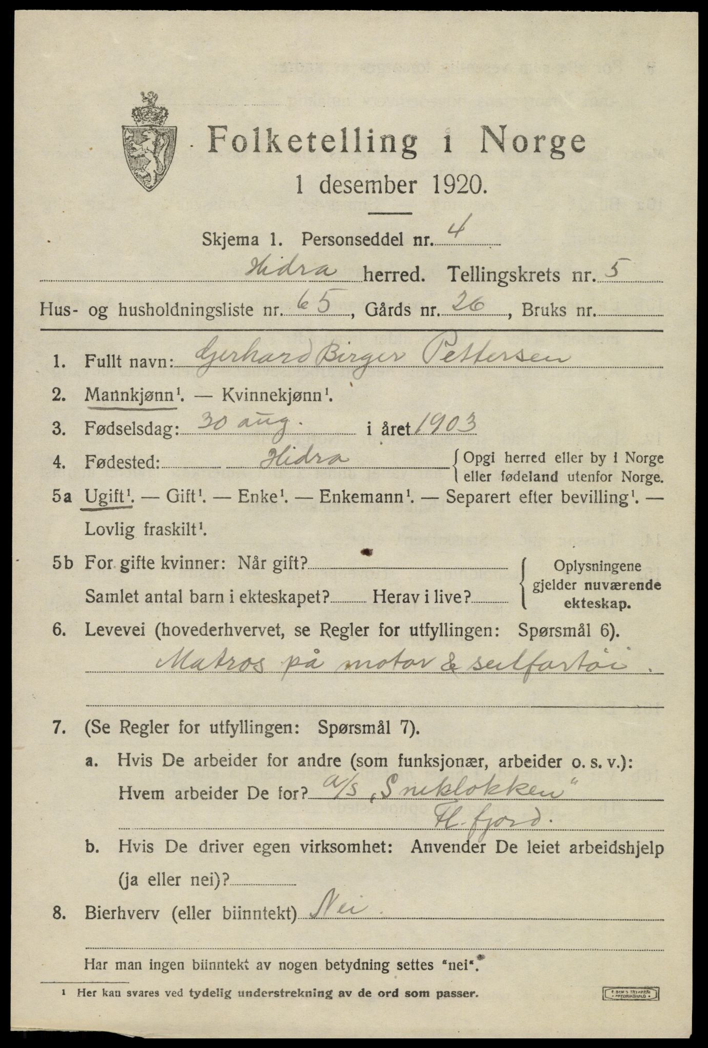 SAK, Folketelling 1920 for 1042 Hidra herred, 1920, s. 4070