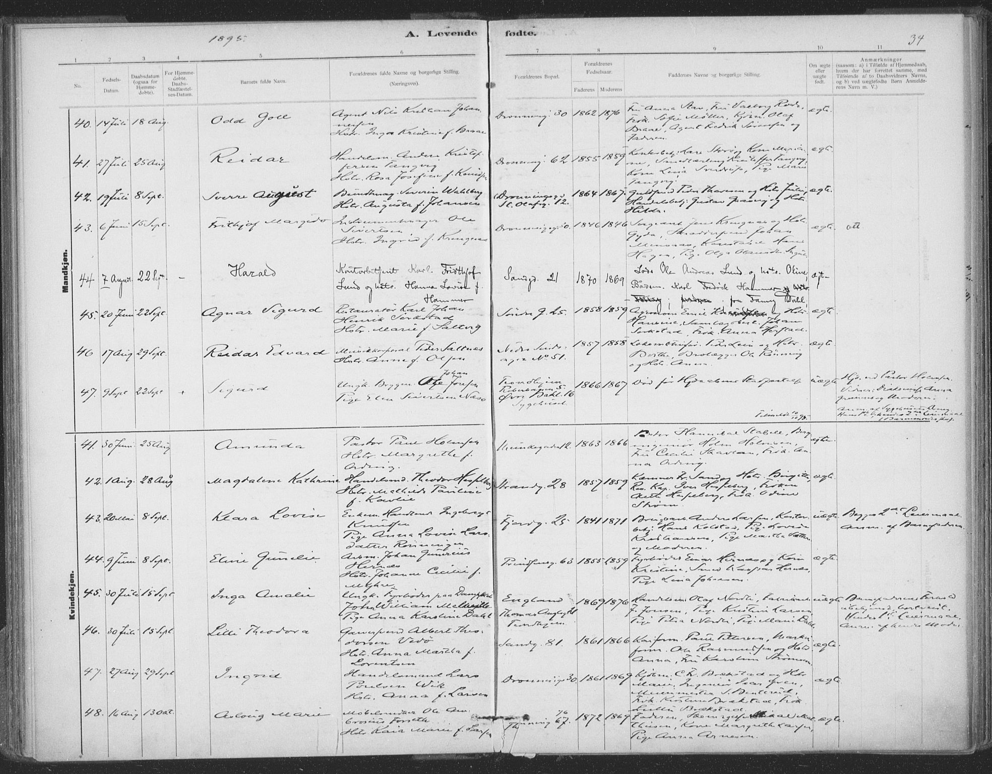 Ministerialprotokoller, klokkerbøker og fødselsregistre - Sør-Trøndelag, SAT/A-1456/602/L0122: Ministerialbok nr. 602A20, 1892-1908, s. 34
