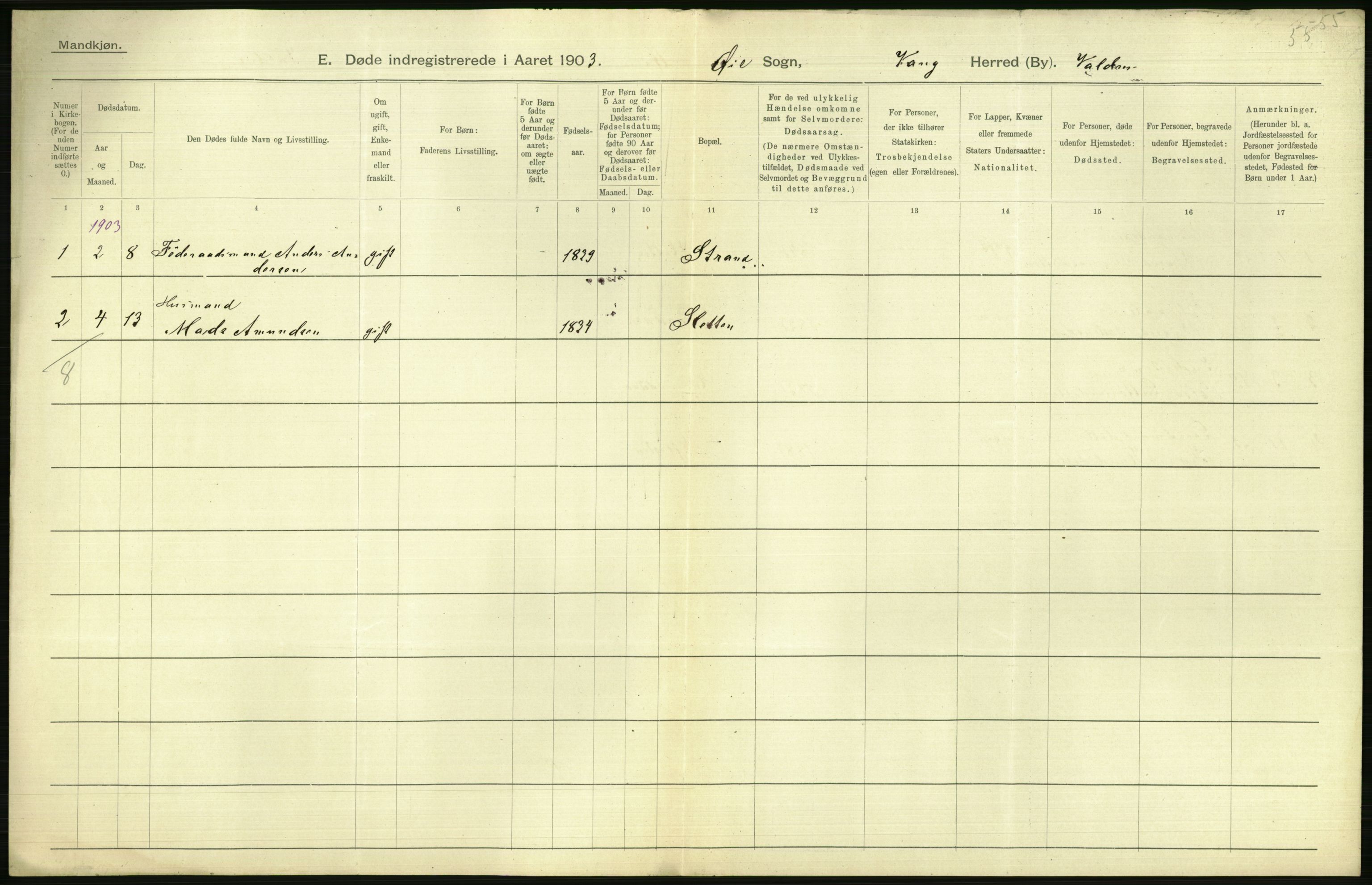 Statistisk sentralbyrå, Sosiodemografiske emner, Befolkning, AV/RA-S-2228/D/Df/Dfa/Dfaa/L0006: Kristians amt: Fødte, gifte, døde, 1903, s. 608