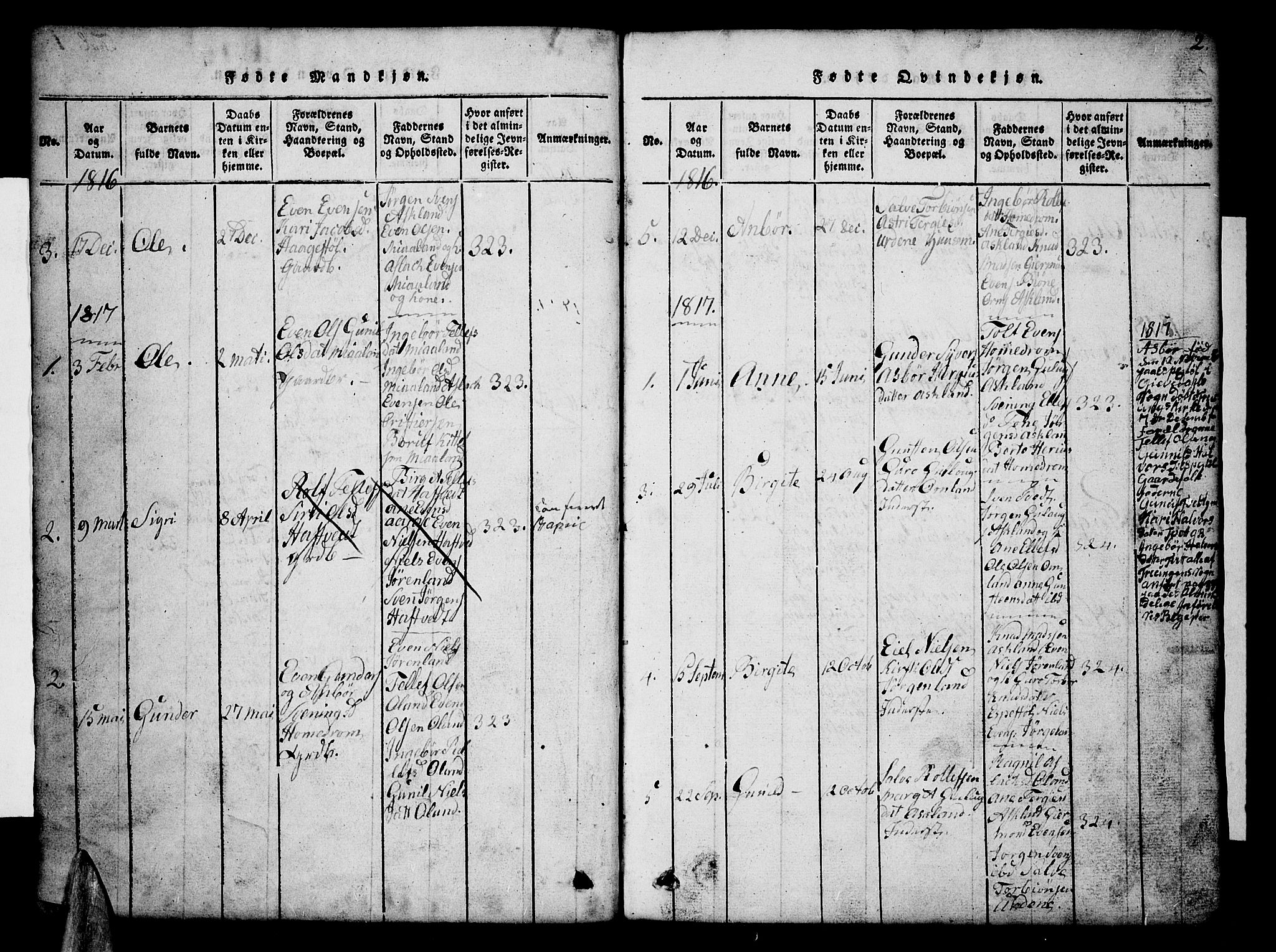 Åmli sokneprestkontor, SAK/1111-0050/F/Fb/Fba/L0001: Klokkerbok nr. B 1, 1816-1890, s. 2
