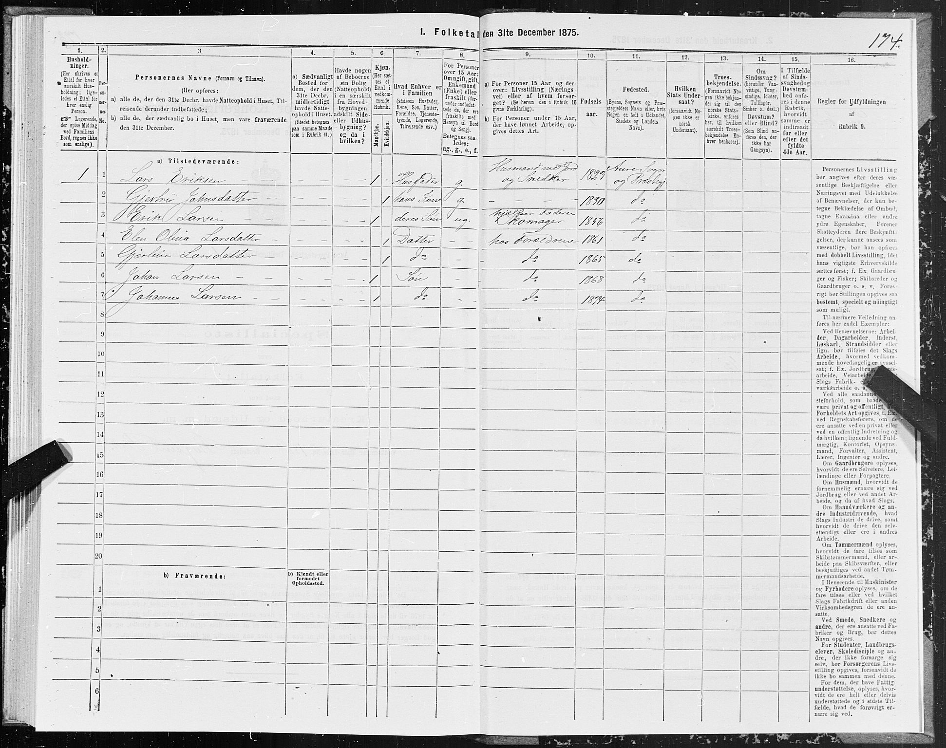 SAT, Folketelling 1875 for 1569P Aure prestegjeld, 1875, s. 1174