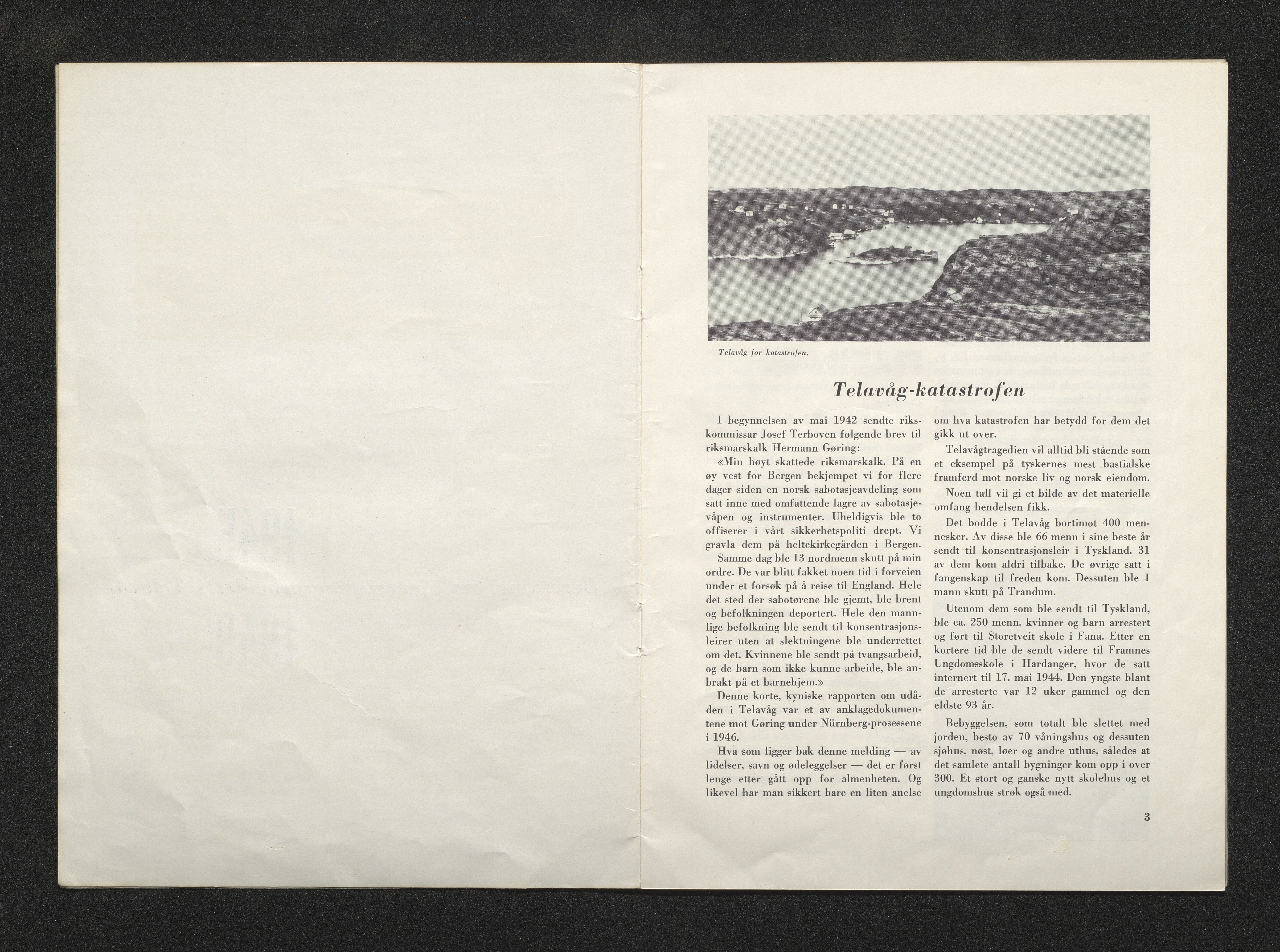 Sund kommune. Skulestyret, IKAH/1245-211/Ø/L0001/0002: Ymse trykksaker / Beretning om gjenreisningsarbeidet i Telavåg 1945 - 1949., 1952