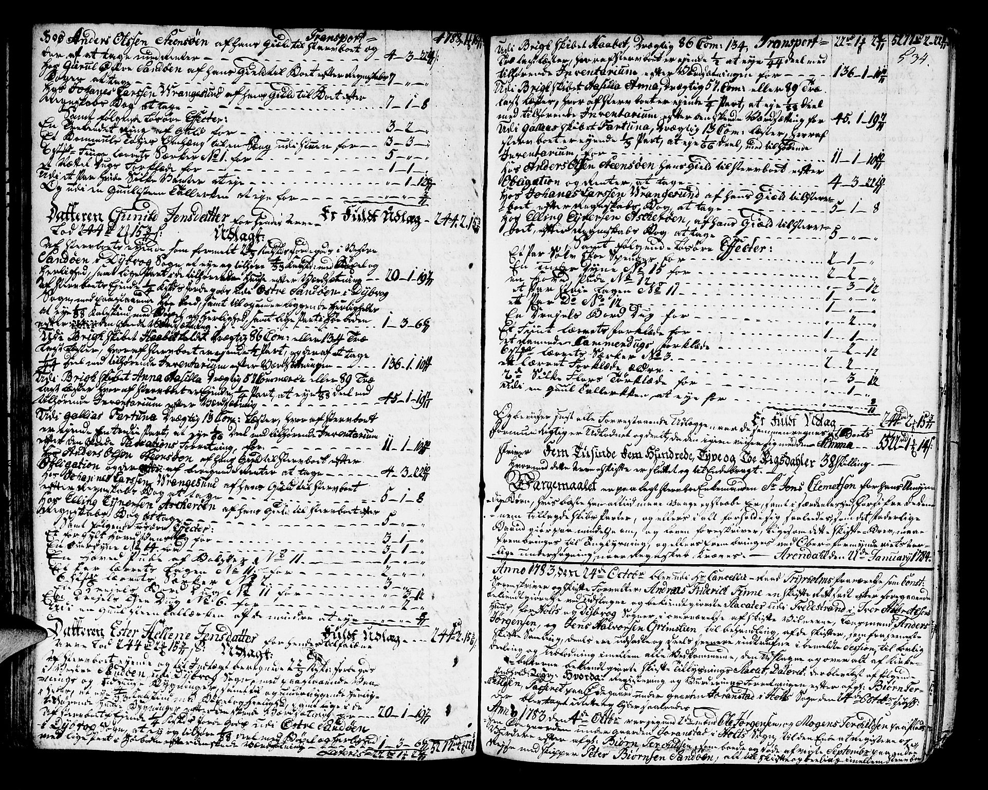 Nedenes sorenskriveri før 1824, SAK/1221-0007/H/Hc/L0038: Skifteprotokoll med register nr 25, 1779-1783, s. 533b-534a