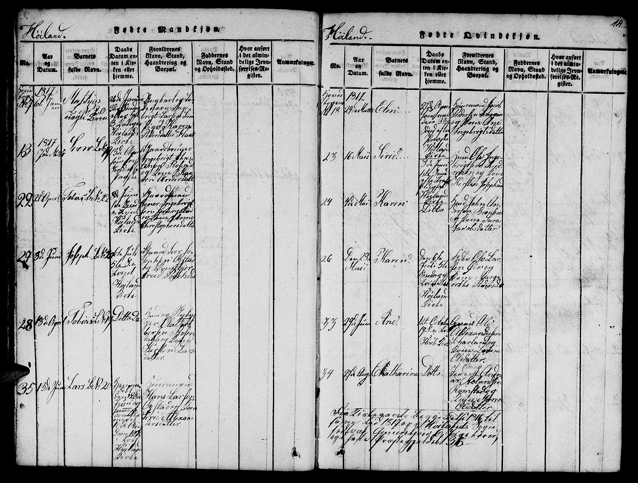 Ministerialprotokoller, klokkerbøker og fødselsregistre - Nord-Trøndelag, SAT/A-1458/759/L0527: Klokkerbok nr. 759C01 /2, 1817-1821, s. 14
