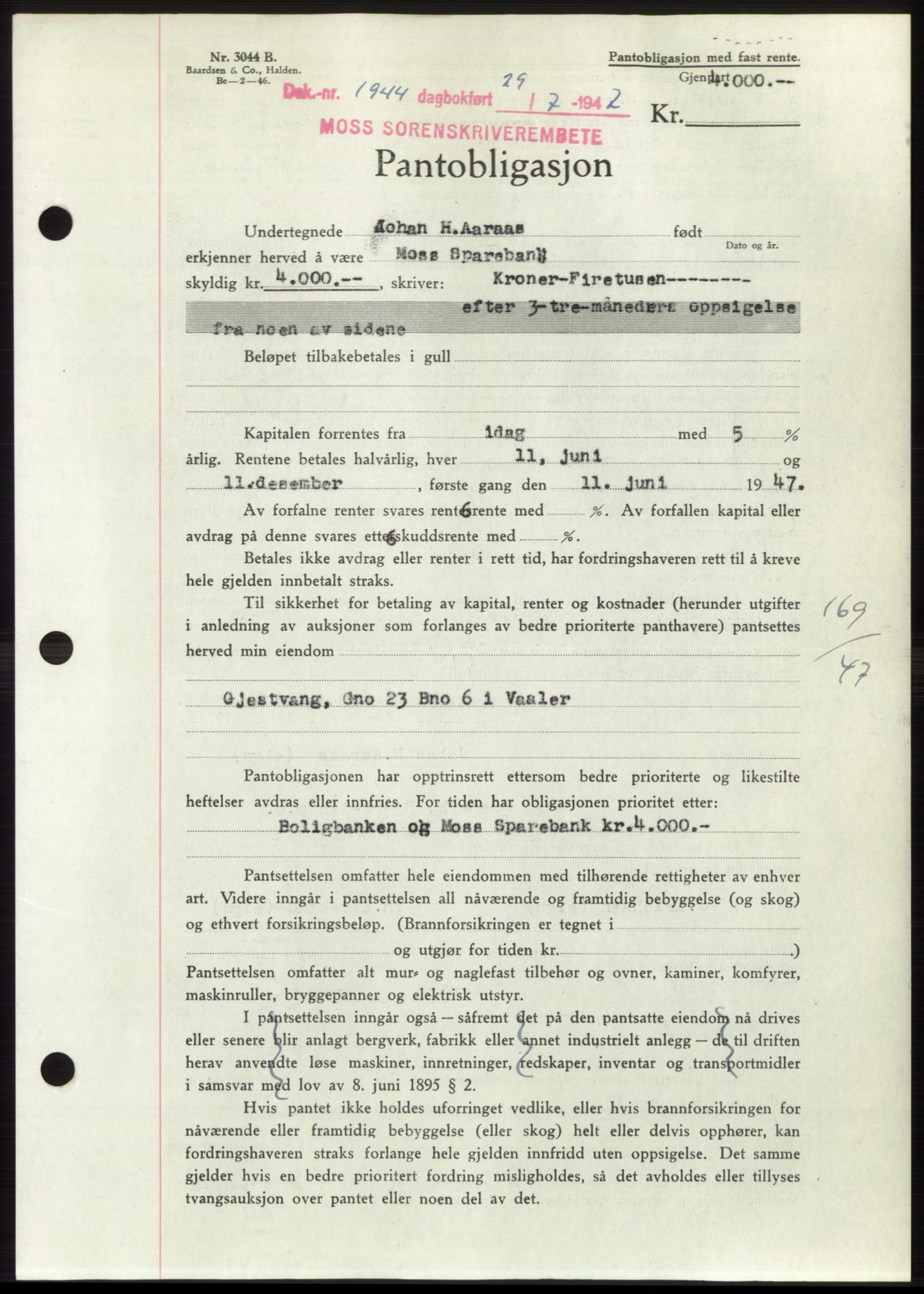 Moss sorenskriveri, SAO/A-10168: Pantebok nr. B17, 1947-1947, Dagboknr: 1944/1947