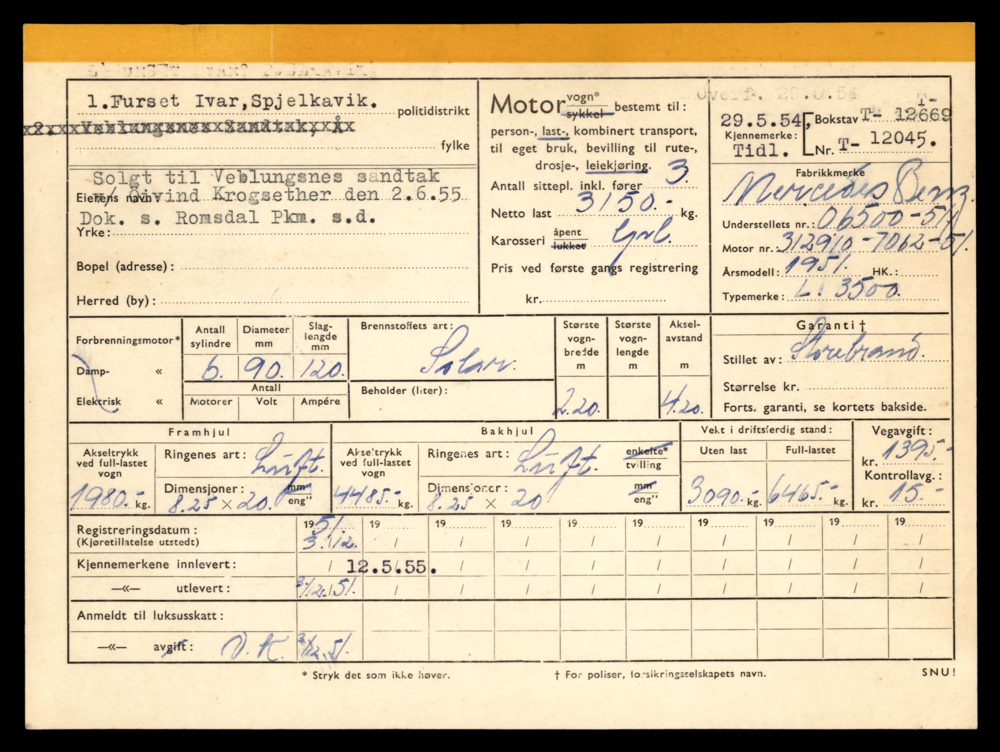 Møre og Romsdal vegkontor - Ålesund trafikkstasjon, AV/SAT-A-4099/F/Fe/L0035: Registreringskort for kjøretøy T 12653 - T 12829, 1927-1998, s. 309