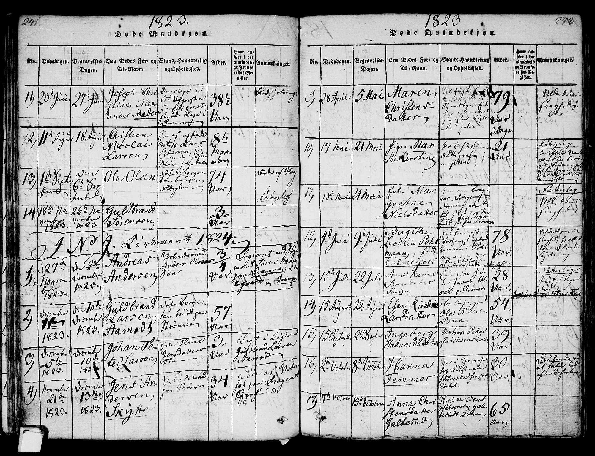 Strømsø kirkebøker, AV/SAKO-A-246/F/Fa/L0011: Ministerialbok nr. I 11, 1815-1829, s. 241-242