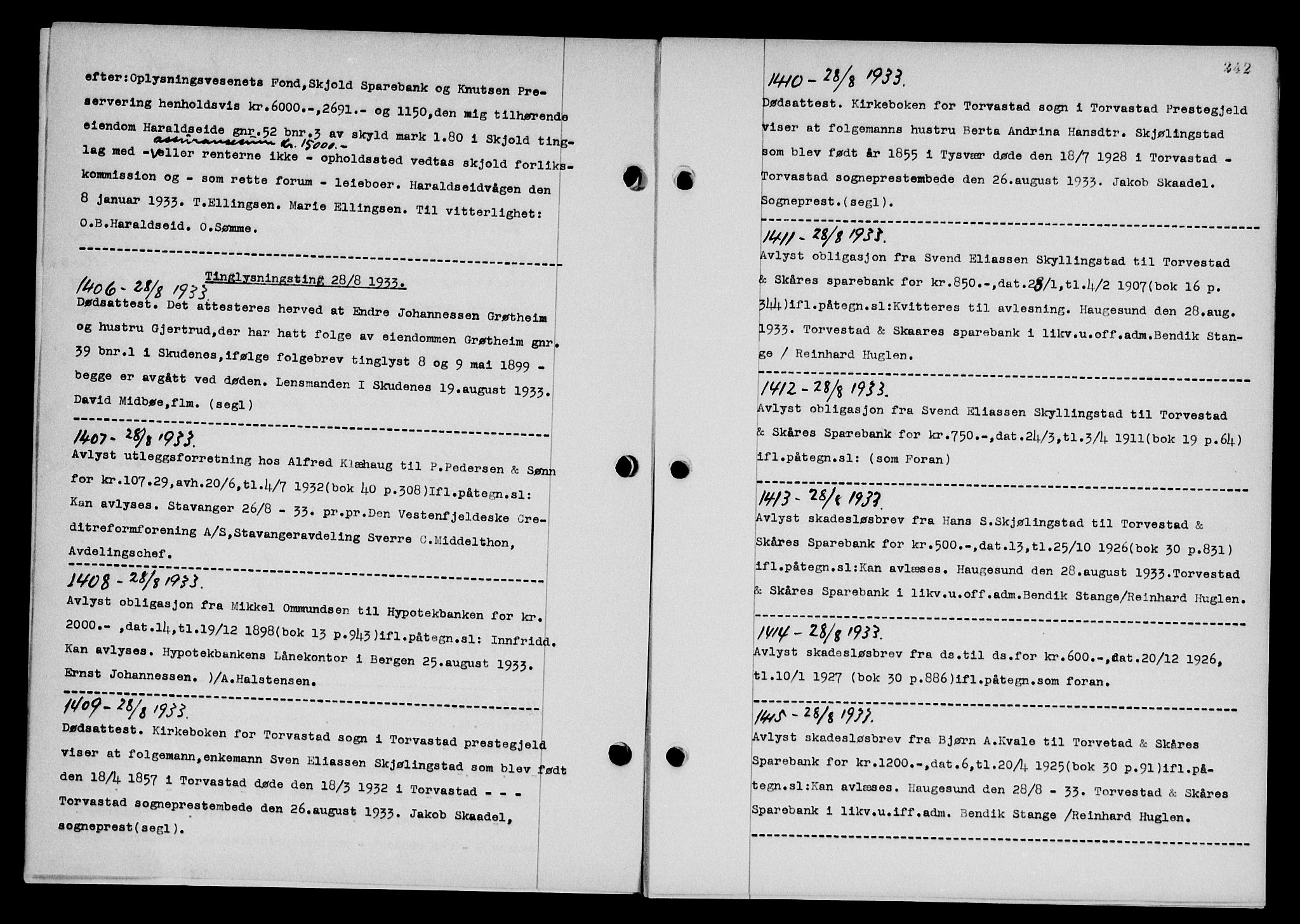 Karmsund sorenskriveri, SAST/A-100311/01/II/IIB/L0061: Pantebok nr. 42, 1933-1933, Tingl.dato: 28.08.1933