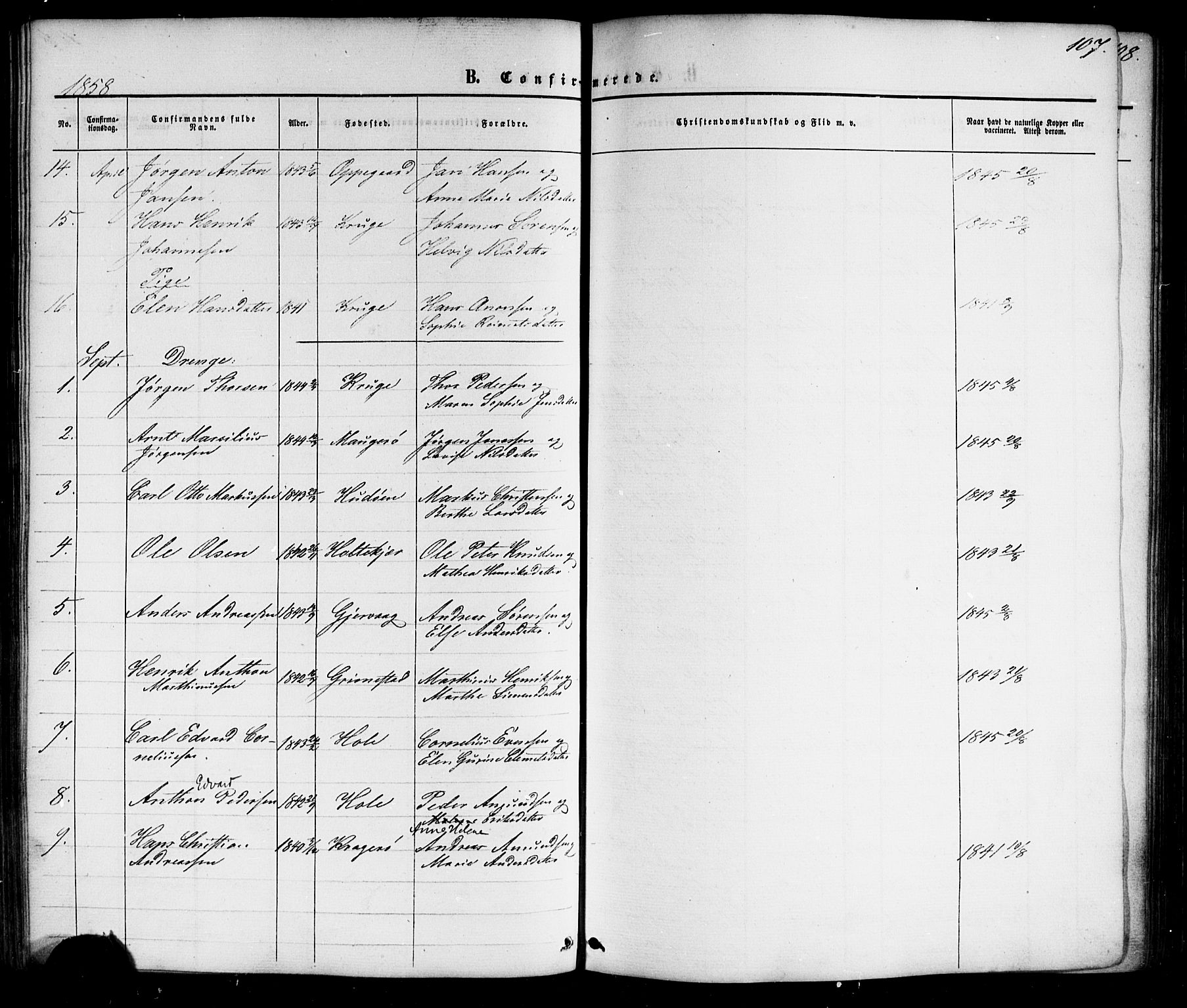 Nøtterøy kirkebøker, AV/SAKO-A-354/G/Gb/L0001: Klokkerbok nr. II 1, 1856-1874, s. 107