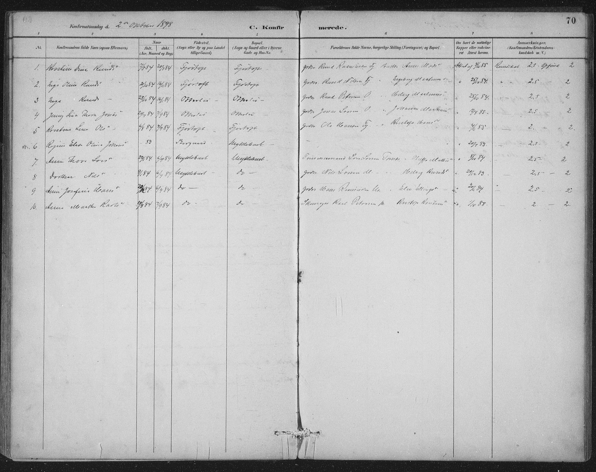 Ministerialprotokoller, klokkerbøker og fødselsregistre - Møre og Romsdal, AV/SAT-A-1454/538/L0522: Ministerialbok nr. 538A01, 1884-1913, s. 70