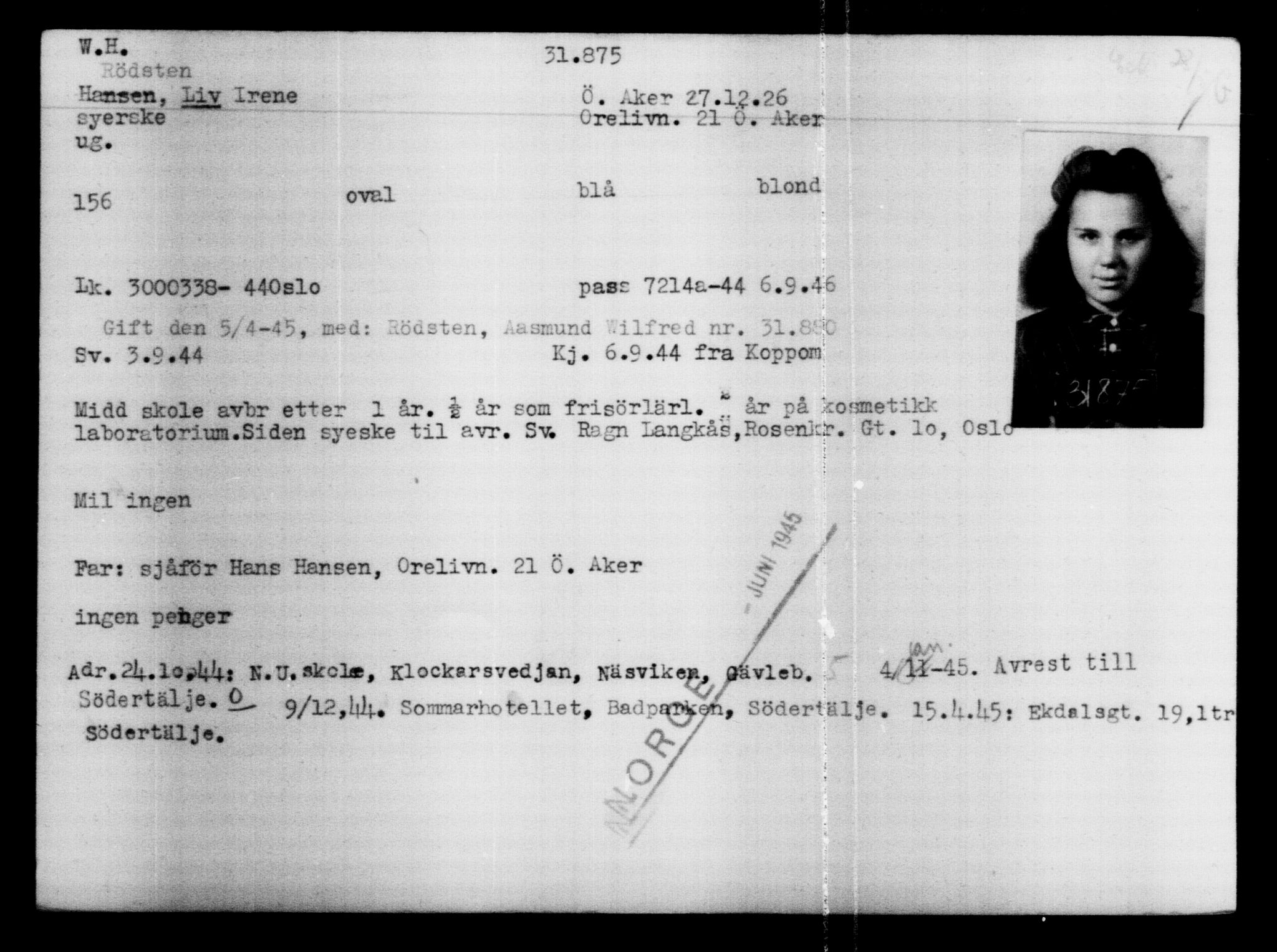Den Kgl. Norske Legasjons Flyktningskontor, AV/RA-S-6753/V/Va/L0013: Kjesäterkartoteket.  Flyktningenr. 31500-34731, 1940-1945, s. 416