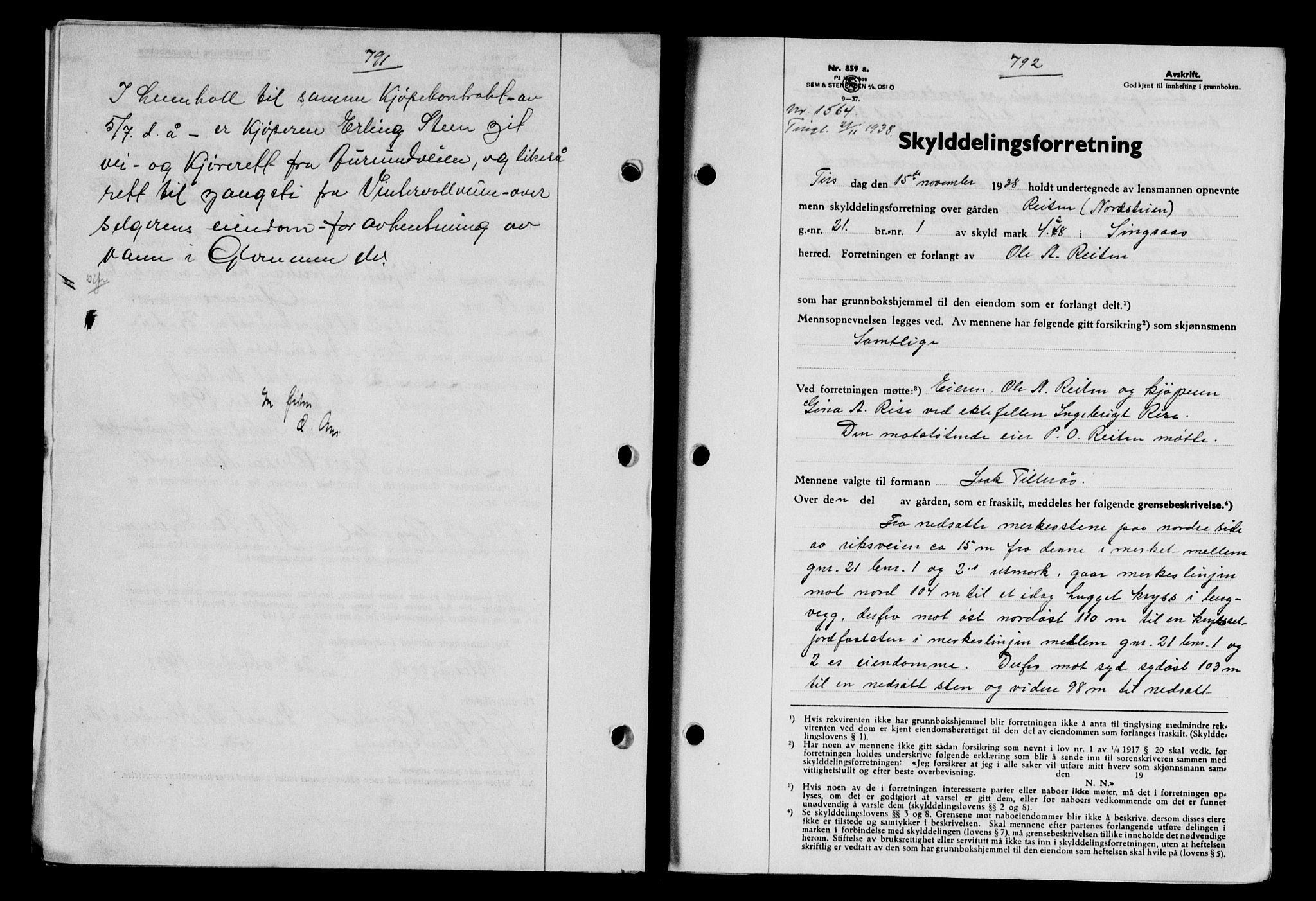 Gauldal sorenskriveri, SAT/A-0014/1/2/2C/L0049: Pantebok nr. 53, 1938-1938, Dagboknr: 1564/1938