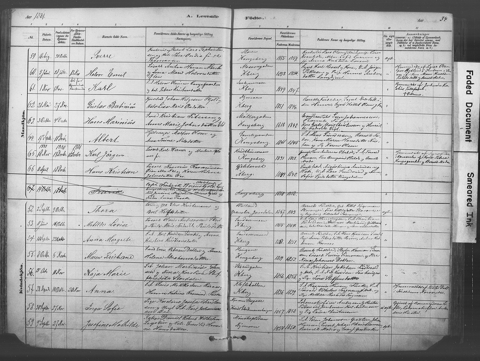 Kongsberg kirkebøker, AV/SAKO-A-22/F/Fb/L0001: Ministerialbok nr. II 1, 1878-1886, s. 34