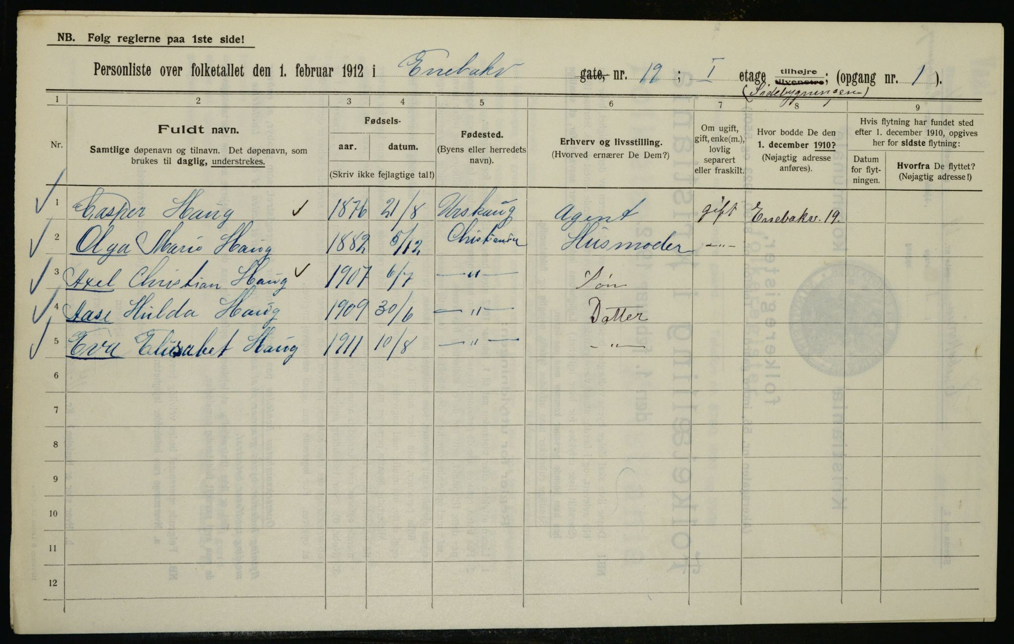 OBA, Kommunal folketelling 1.2.1912 for Kristiania, 1912, s. 21097