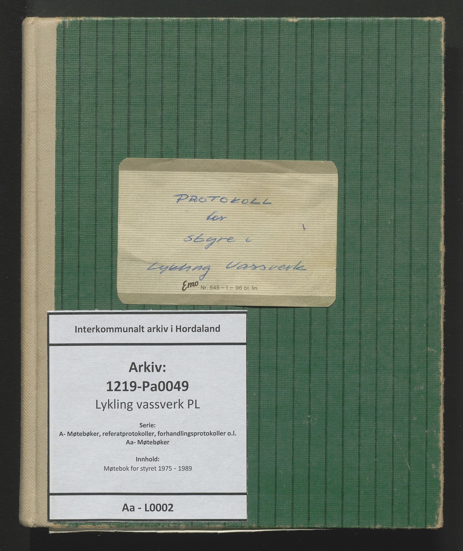 Lykling vassverk PL, IKAH/1219-Pa0049/A/Aa/L0002: Møtebok for styret, 1975-1989