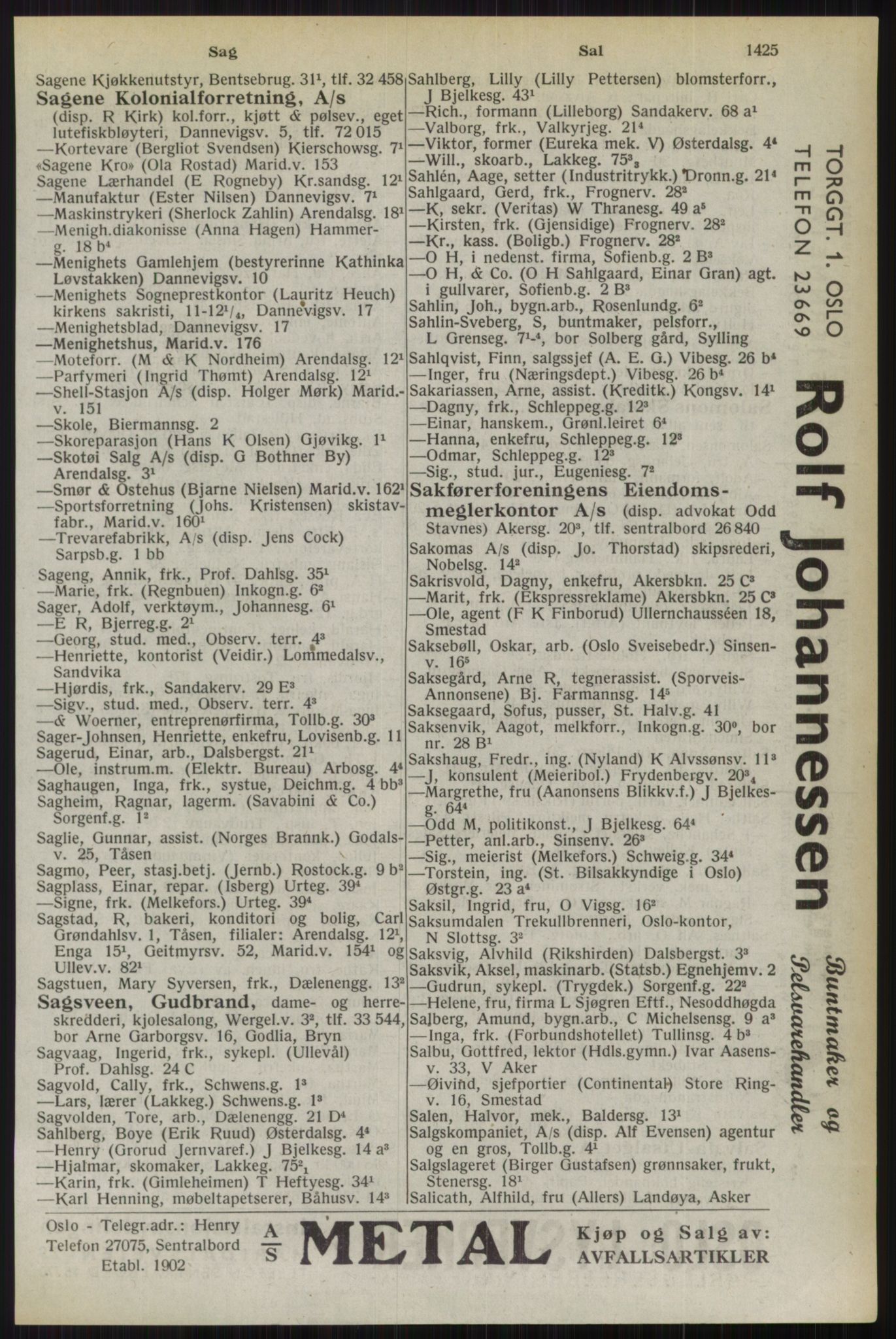 Kristiania/Oslo adressebok, PUBL/-, 1944, s. 1425