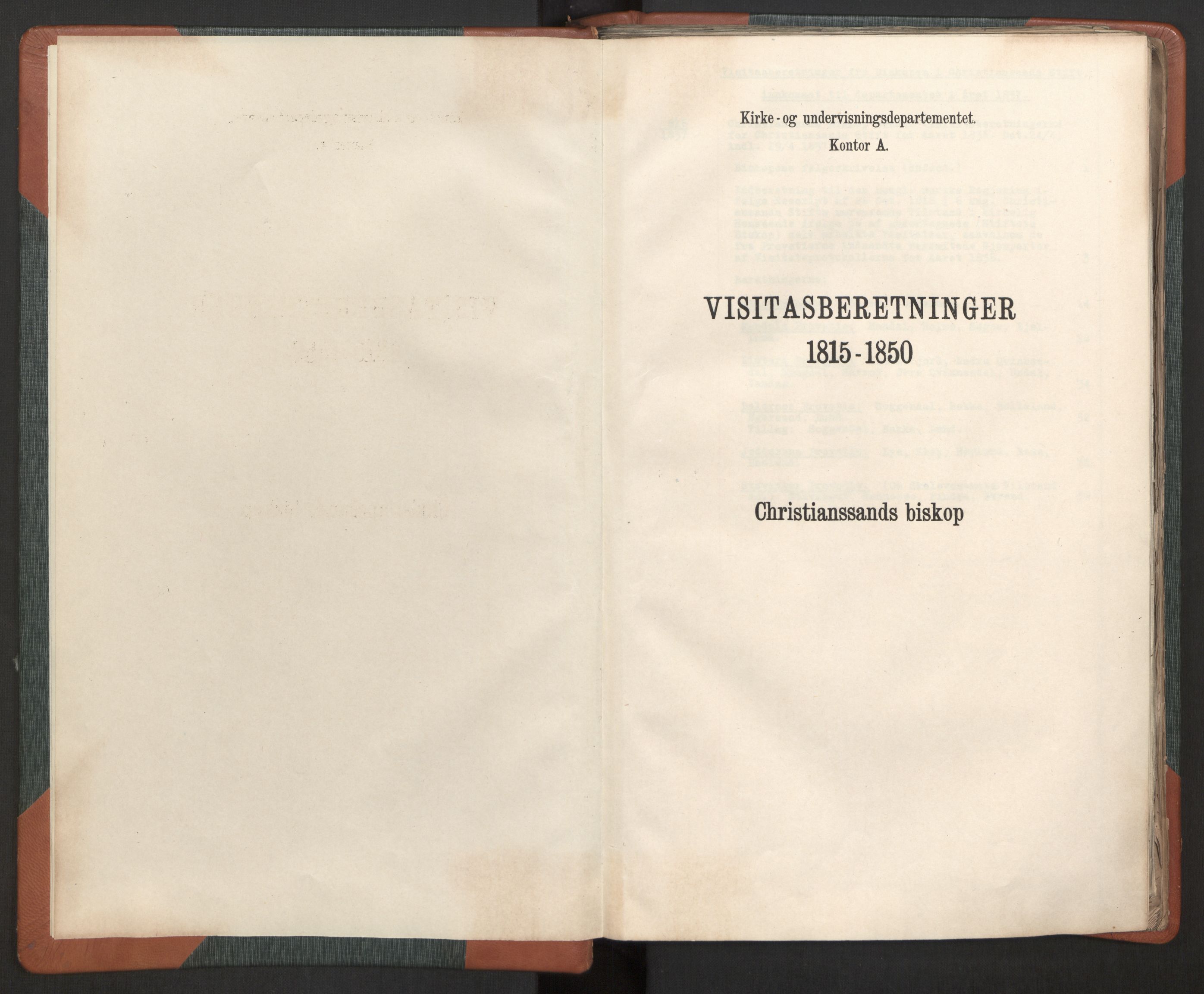 Kirke- og undervisningsdepartementet, Kontoret  for kirke og geistlighet A, RA/S-1007/D/Dc/L0355: Visitasberetninger. Kristiansand stift, 1837-1838