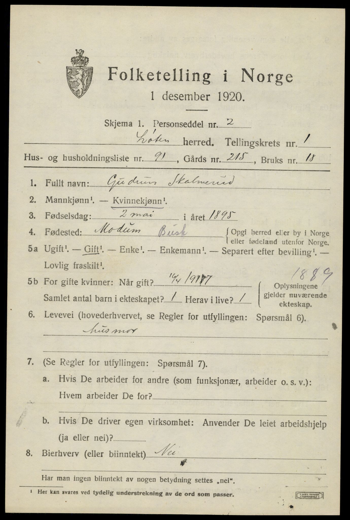 SAH, Folketelling 1920 for 0415 Løten herred, 1920, s. 3407