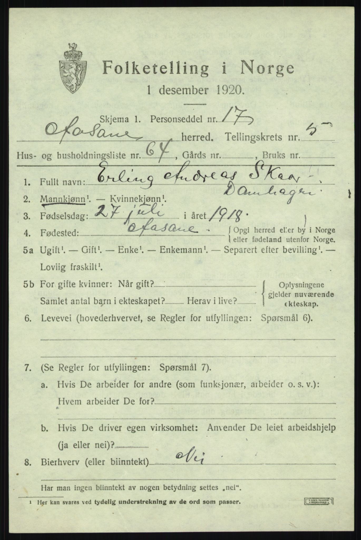 SAB, Folketelling 1920 for 1255 Åsane herred, 1920, s. 3653