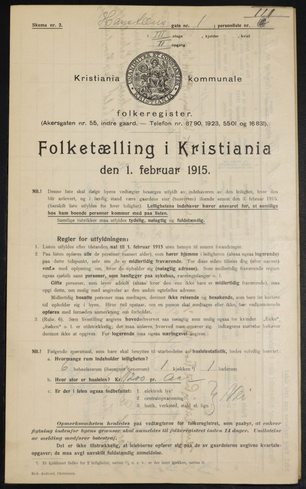 OBA, Kommunal folketelling 1.2.1915 for Kristiania, 1915, s. 34354