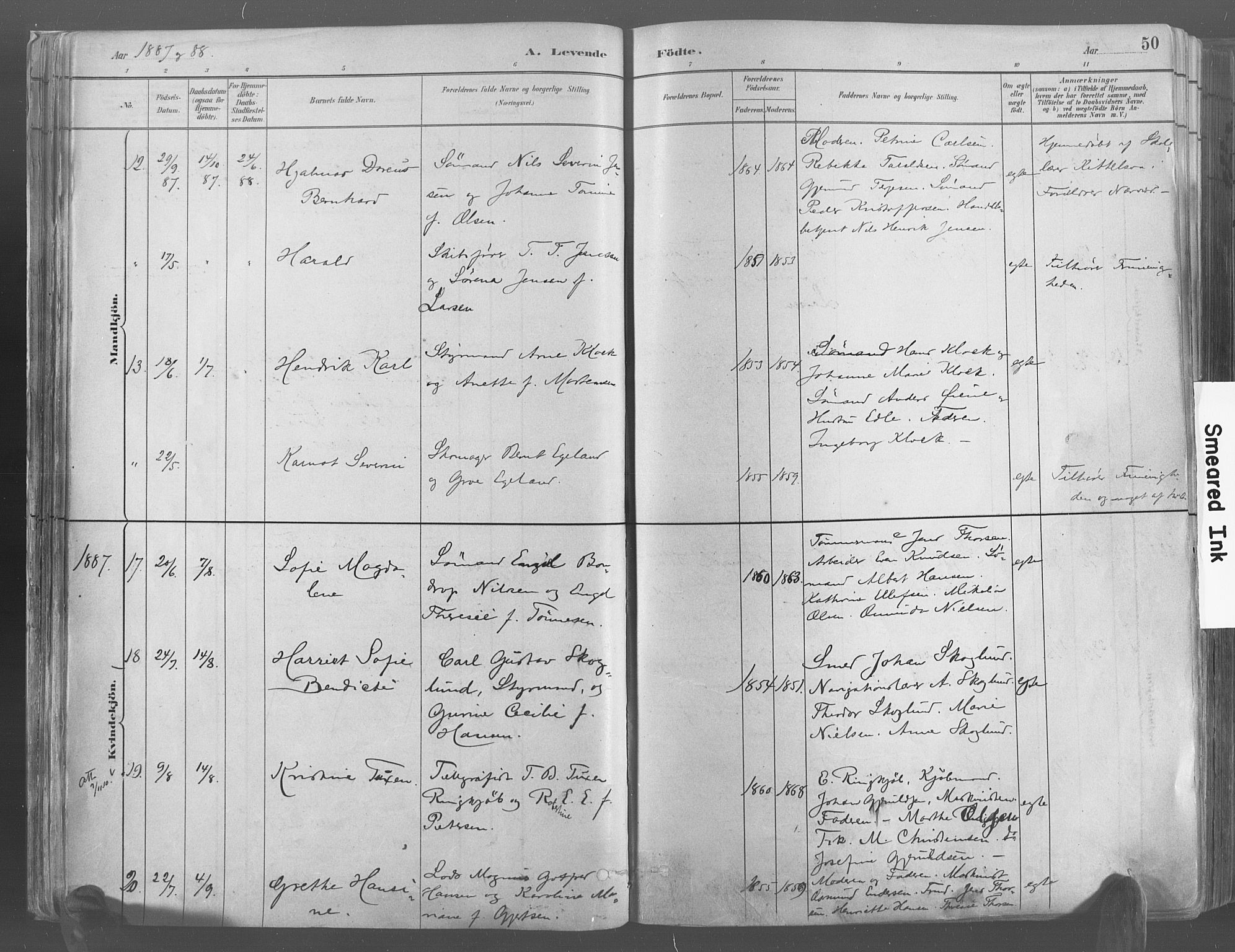 Risør sokneprestkontor, AV/SAK-1111-0035/F/Fa/L0005: Ministerialbok nr. A 5, 1883-1895, s. 50
