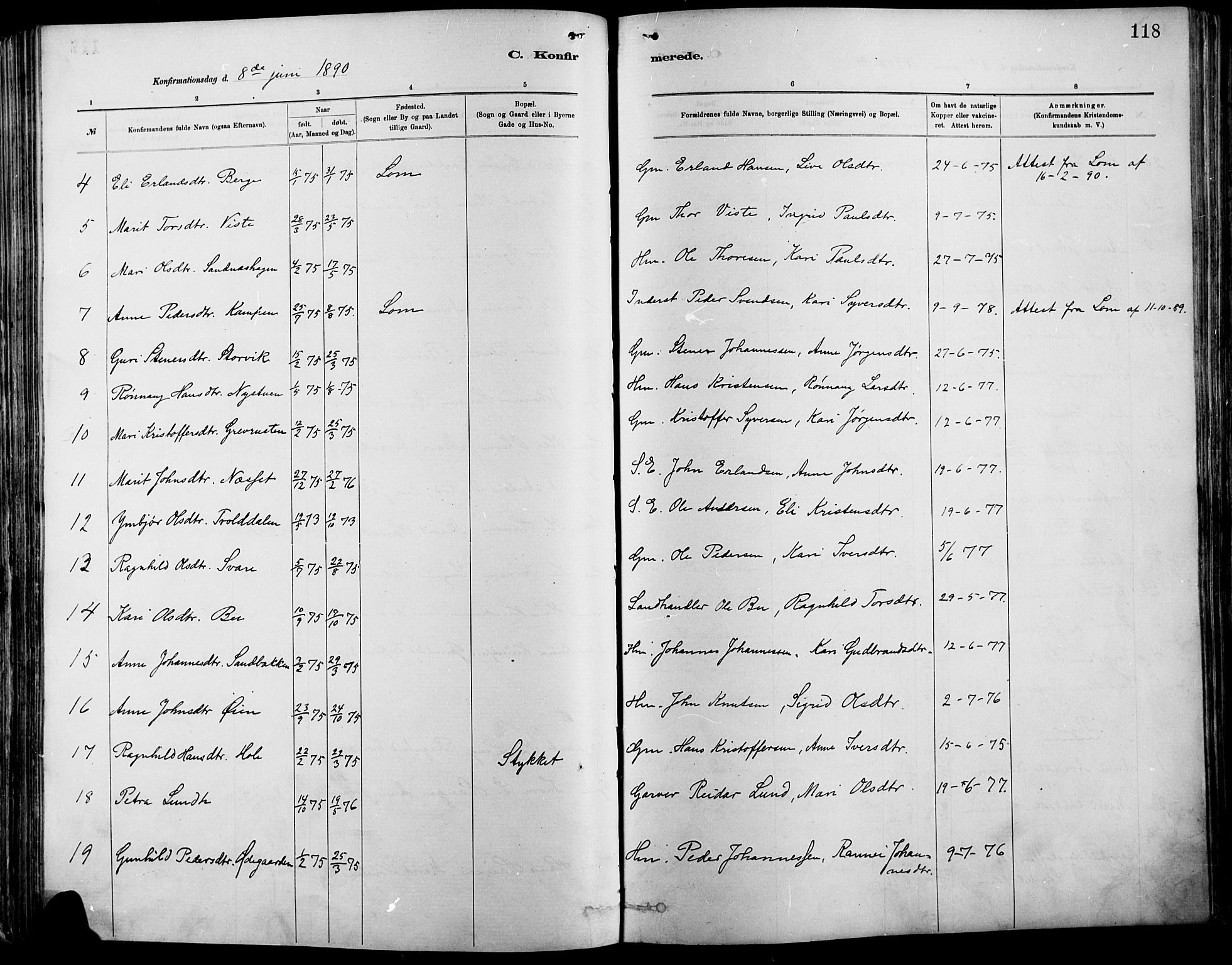 Vågå prestekontor, AV/SAH-PREST-076/H/Ha/Haa/L0009: Ministerialbok nr. 9, 1886-1904, s. 118