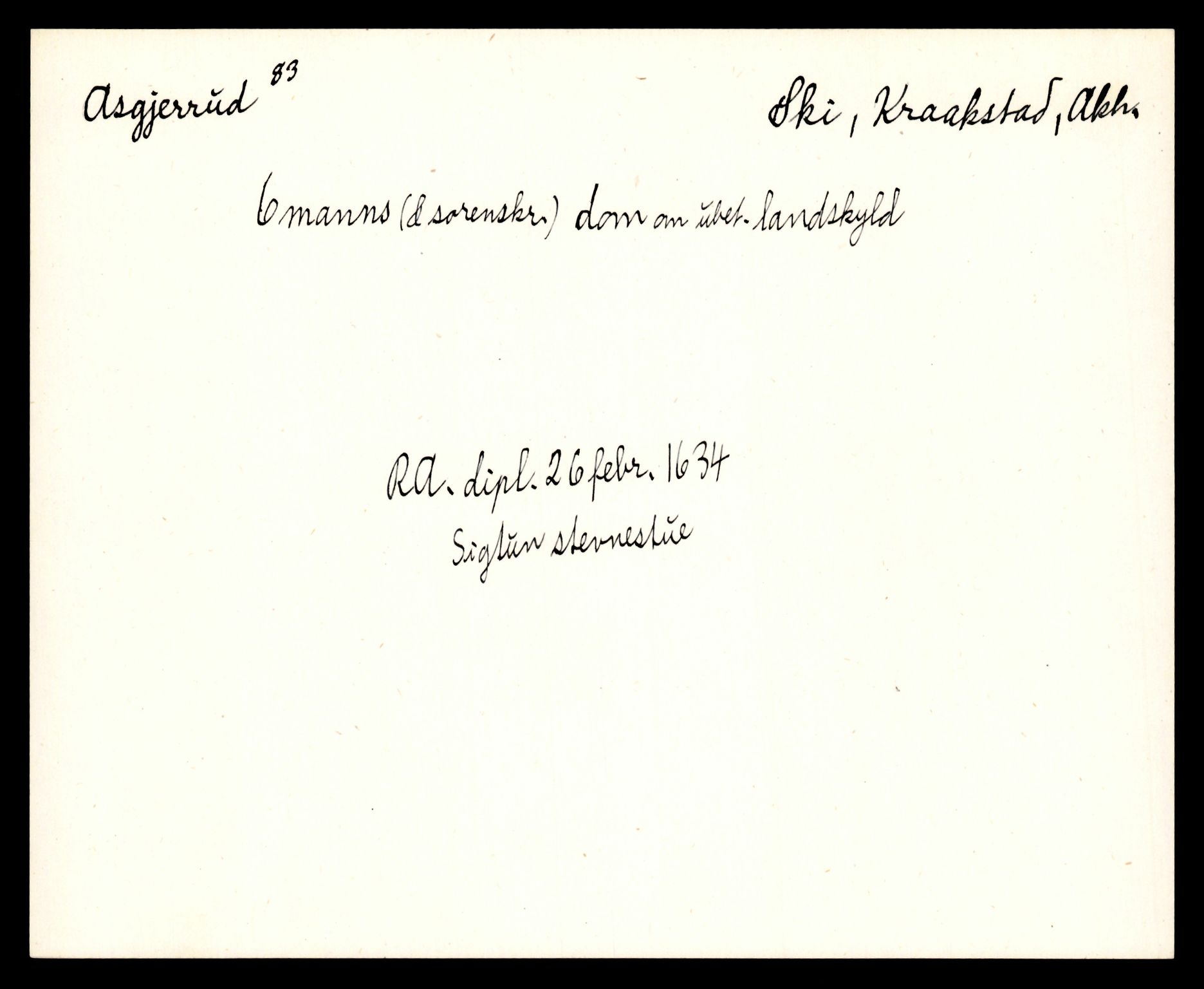 Riksarkivets diplomsamling, AV/RA-EA-5965/F35/F35e/L0005: Registreringssedler Akershus 1, 1300-1900, s. 367