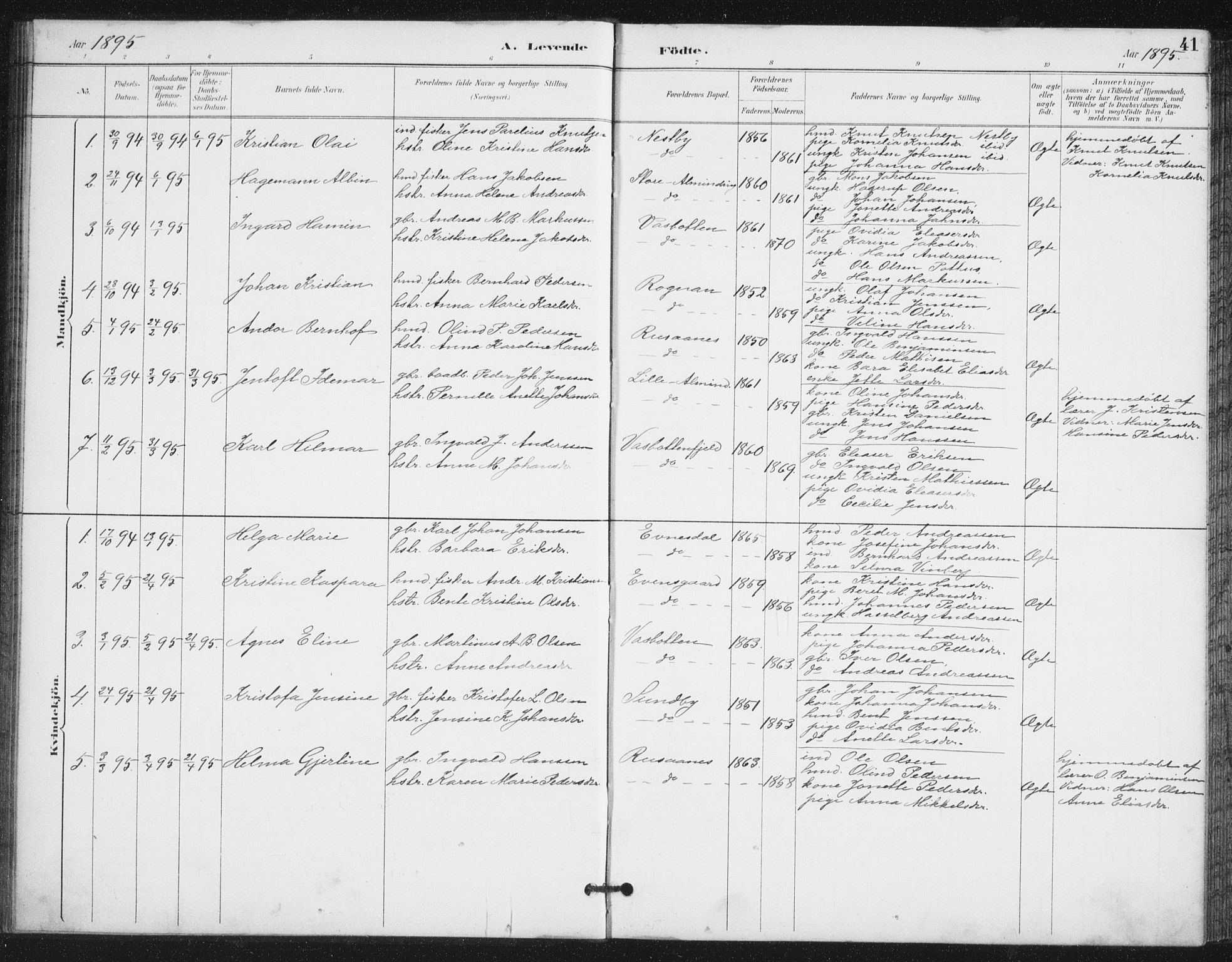 Ministerialprotokoller, klokkerbøker og fødselsregistre - Nordland, SAT/A-1459/847/L0682: Klokkerbok nr. 847C10, 1889-1907, s. 41