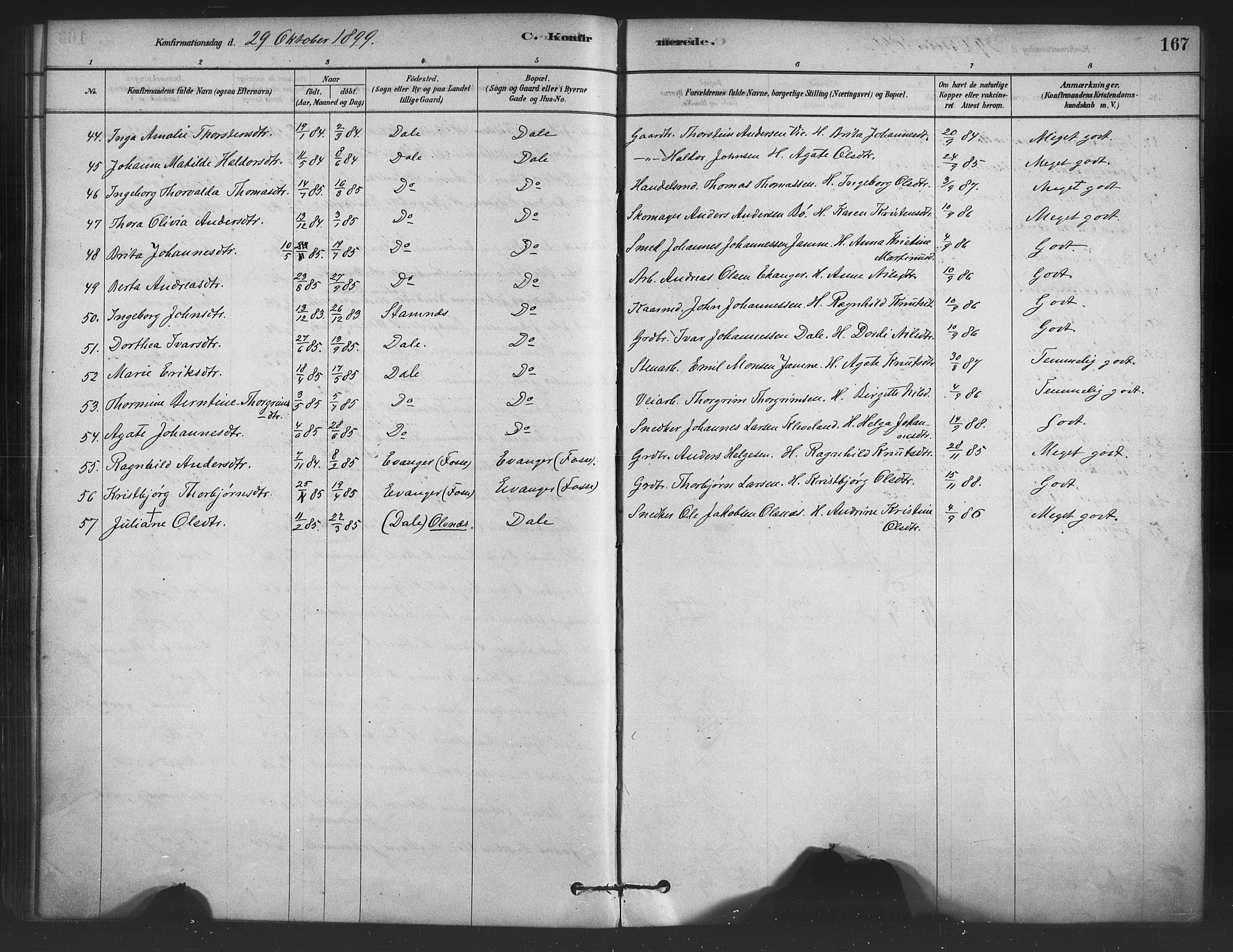 Bruvik Sokneprestembete, AV/SAB-A-74701/H/Haa: Ministerialbok nr. B 1, 1878-1904, s. 167