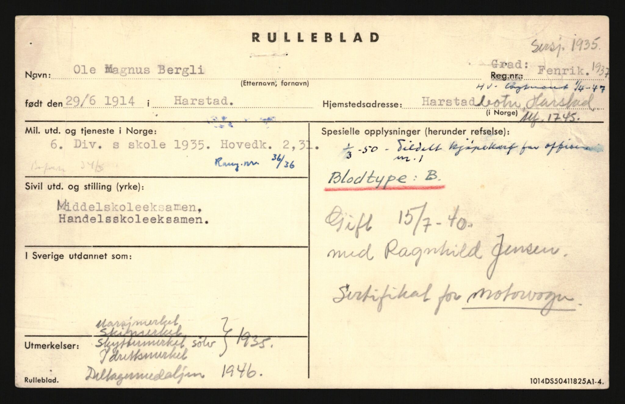 Forsvaret, Sør-Hålogaland landforsvar, AV/RA-RAFA-2552/P/Pa/L0302: Personellmapper for slettet personell, yrkesbefal og vernepliktig befal, født 1913-1916, 1932-1976, s. 173