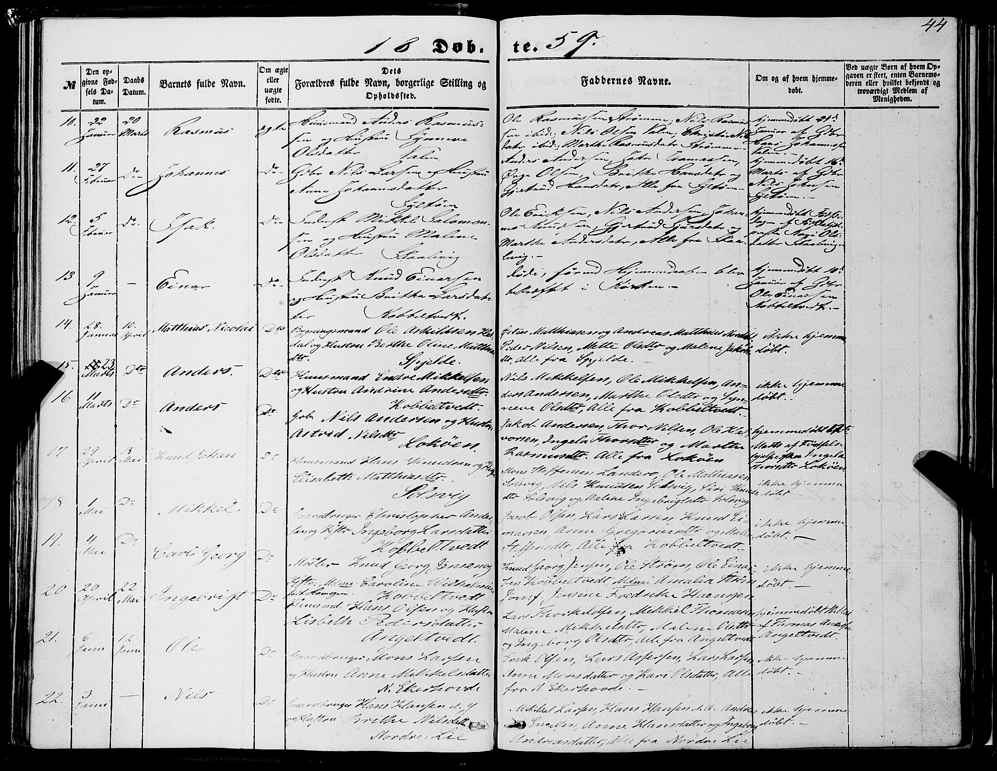 Fjell sokneprestembete, AV/SAB-A-75301/H/Haa: Ministerialbok nr. A 2, 1847-1864, s. 44