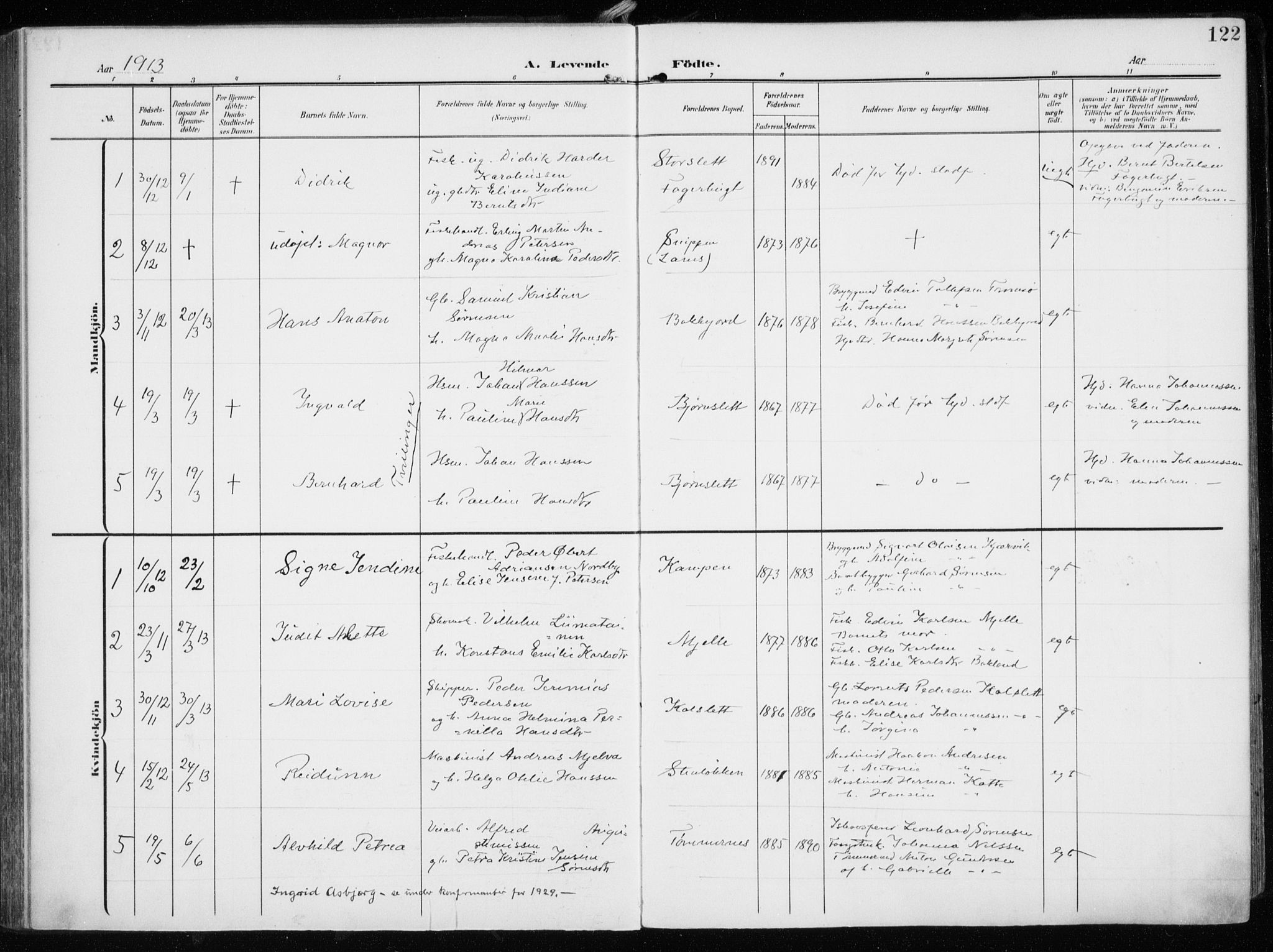 Tromsøysund sokneprestkontor, AV/SATØ-S-1304/G/Ga/L0007kirke: Ministerialbok nr. 7, 1907-1914, s. 122