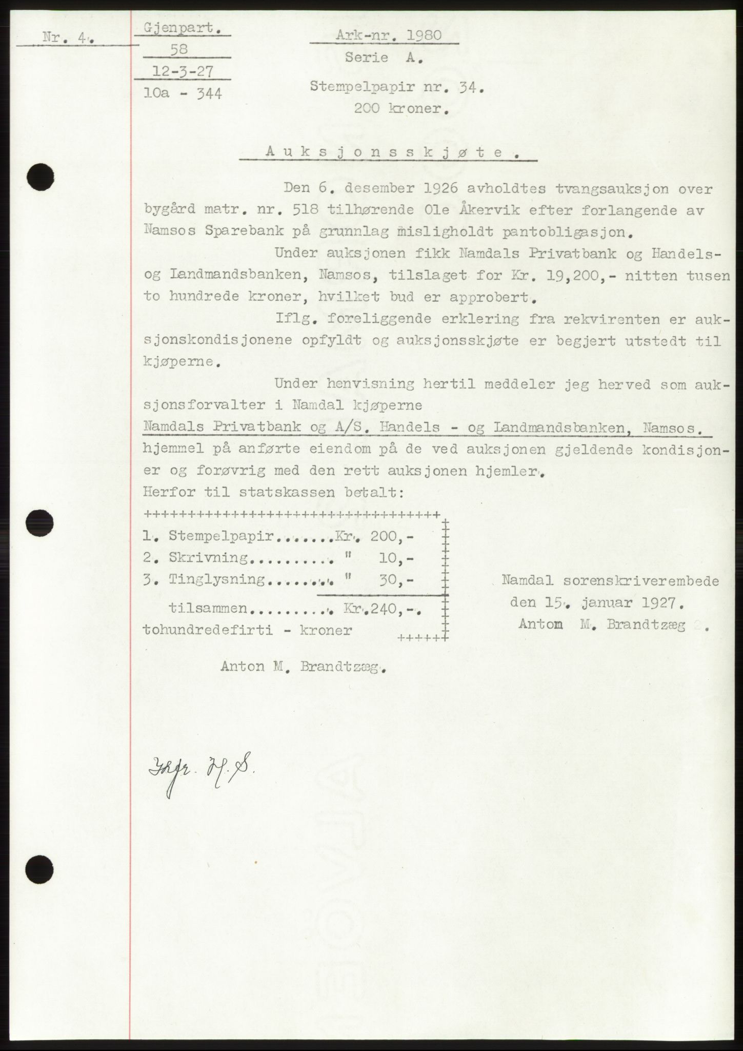 Namdal sorenskriveri, SAT/A-4133/1/2/2C: Pantebok nr. -, 1926-1930, Tingl.dato: 12.03.1927