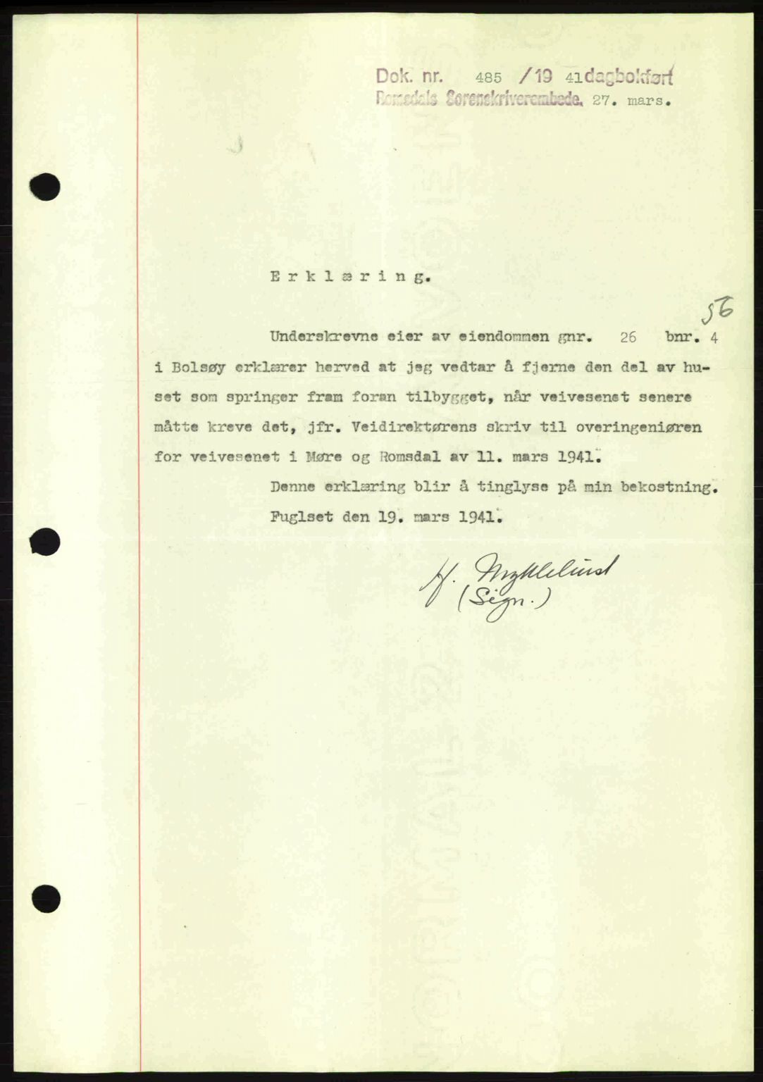Romsdal sorenskriveri, SAT/A-4149/1/2/2C: Pantebok nr. A9, 1940-1941, Dagboknr: 485/1941
