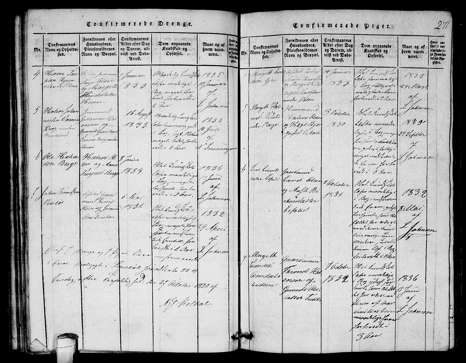 Lårdal kirkebøker, SAKO/A-284/G/Gb/L0001: Klokkerbok nr. II 1, 1815-1865, s. 271