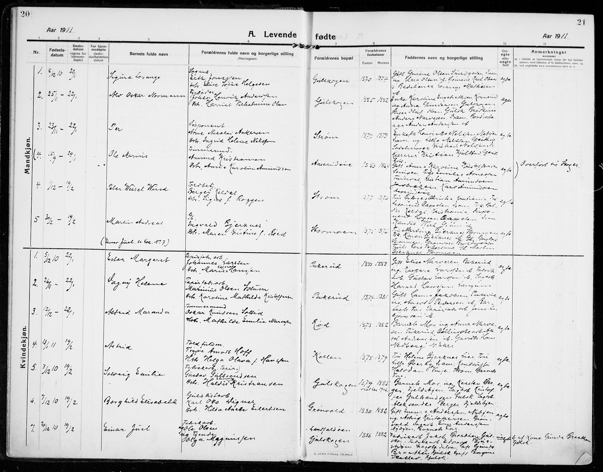 Strømsgodset kirkebøker, AV/SAKO-A-324/F/Fa/L0002: Ministerialbok nr. 2, 1910-1920, s. 20-21