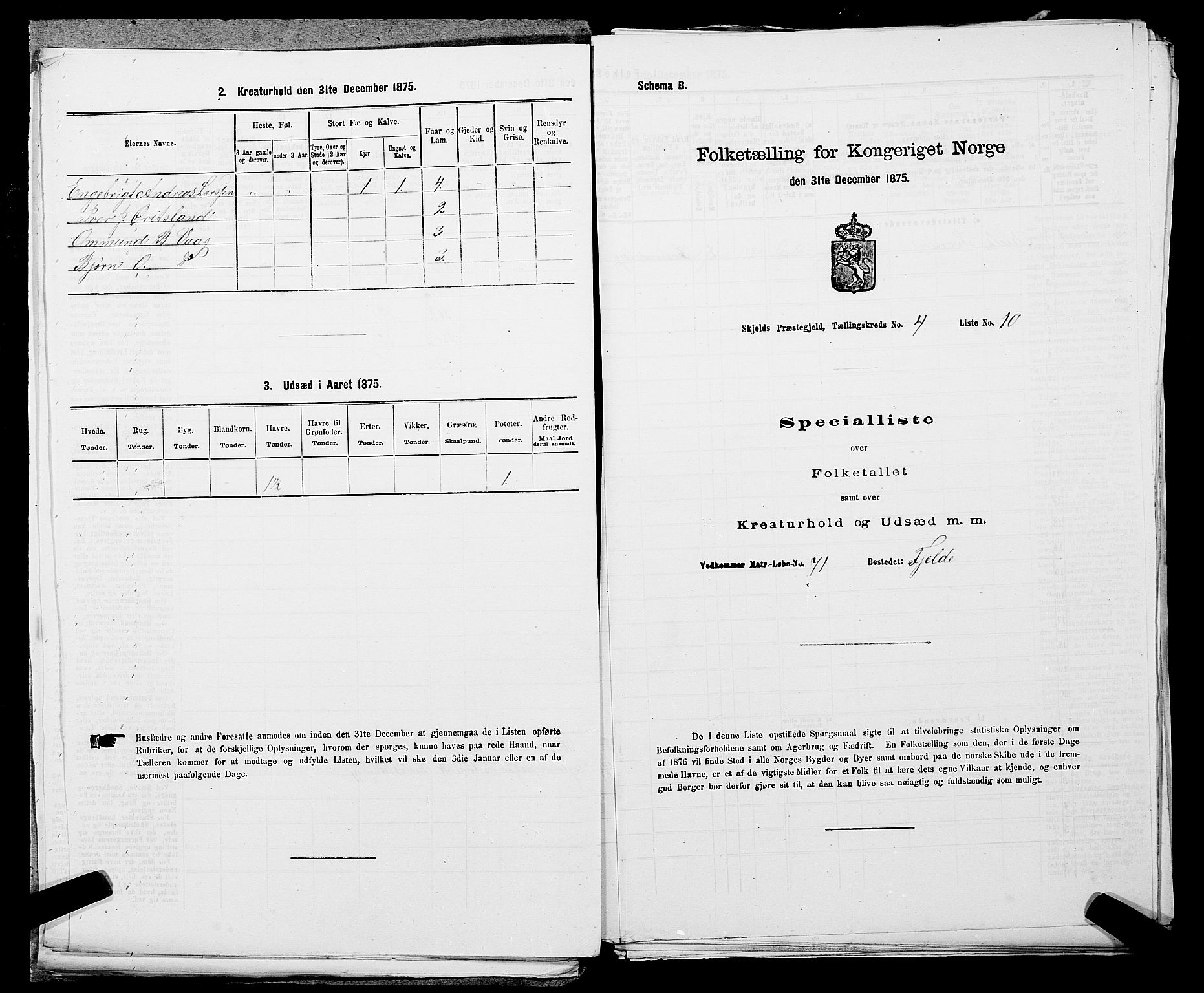 SAST, Folketelling 1875 for 1154P Skjold prestegjeld, 1875, s. 299