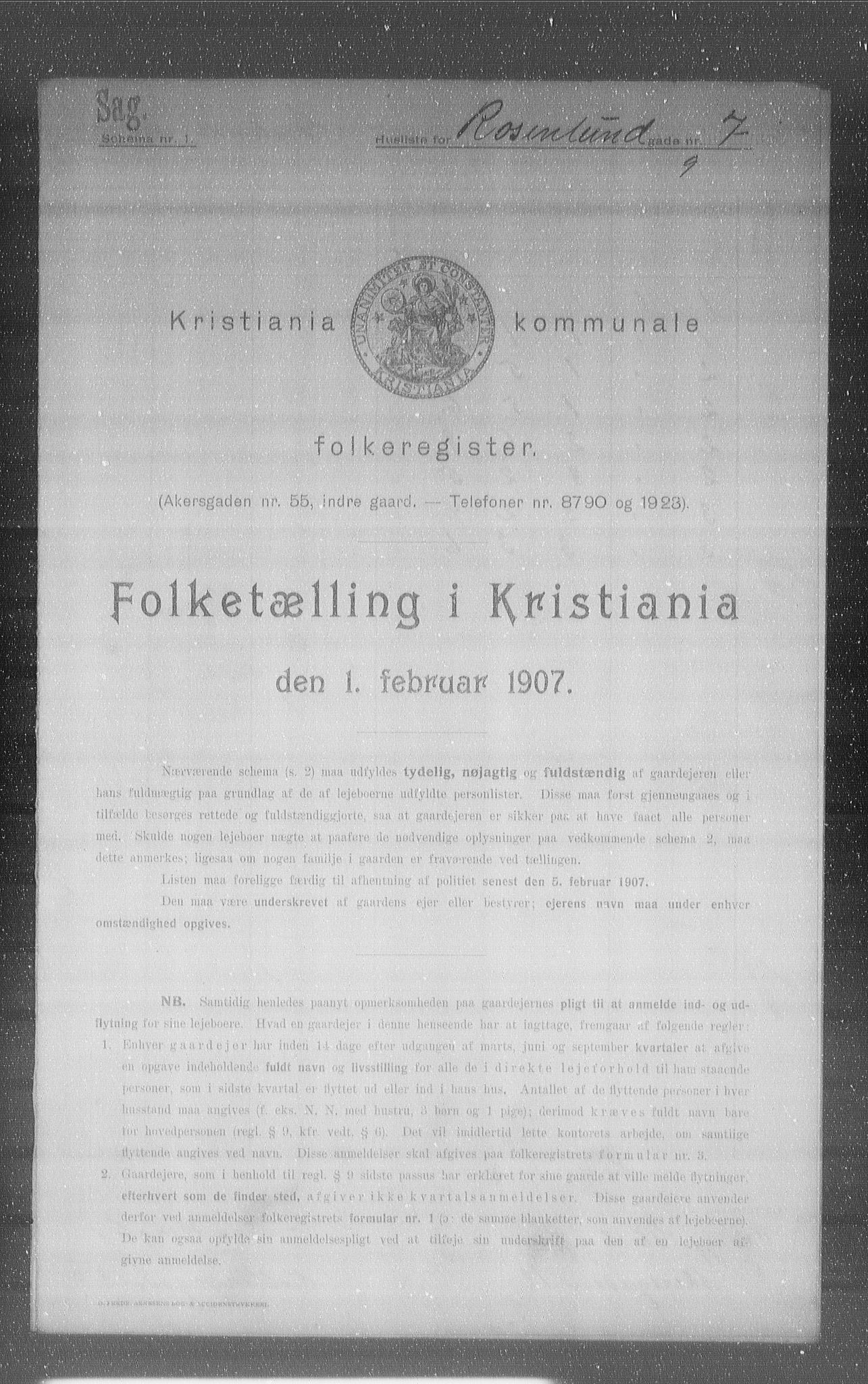 OBA, Kommunal folketelling 1.2.1907 for Kristiania kjøpstad, 1907, s. 42921