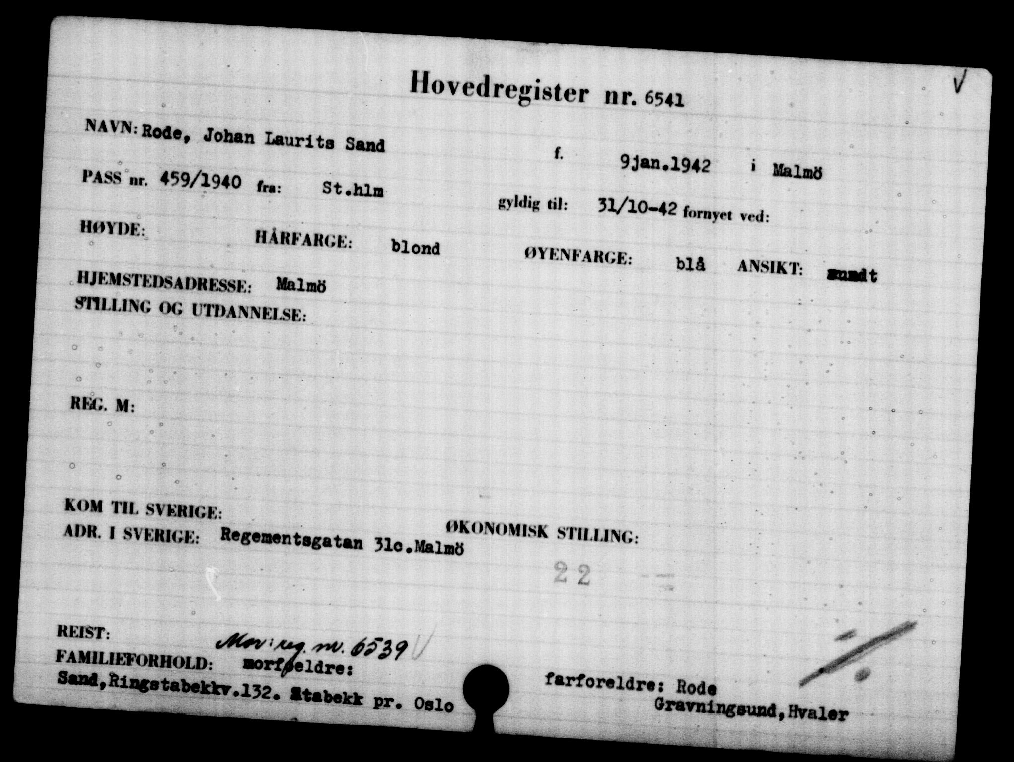 Den Kgl. Norske Legasjons Flyktningskontor, AV/RA-S-6753/V/Va/L0004: Kjesäterkartoteket.  Flyktningenr. 3496-6610, 1940-1945, s. 3602